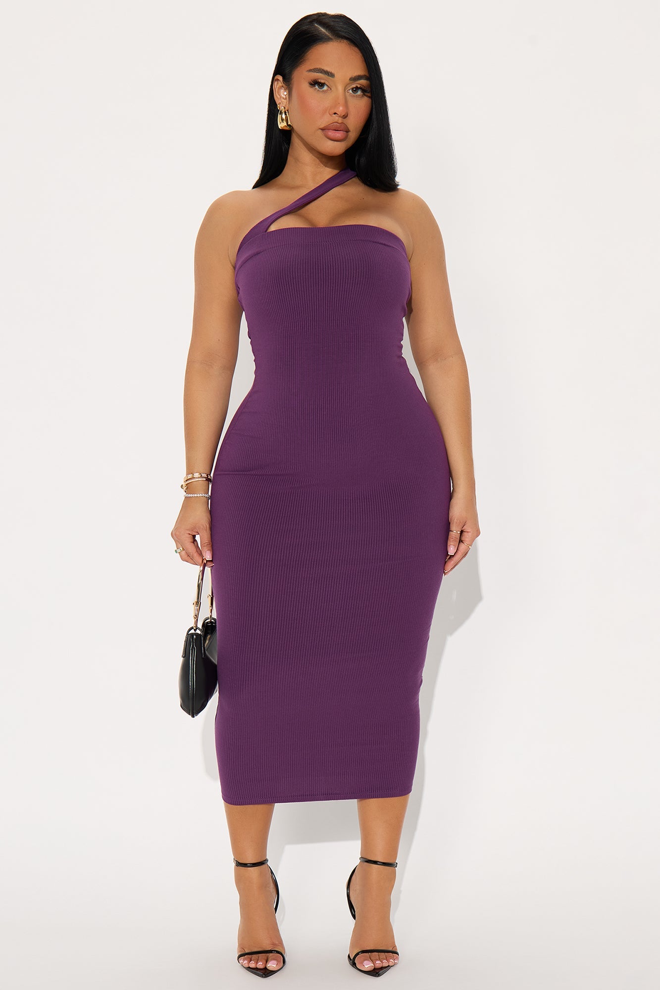 Valencia Snatched Midi Dress - Plum