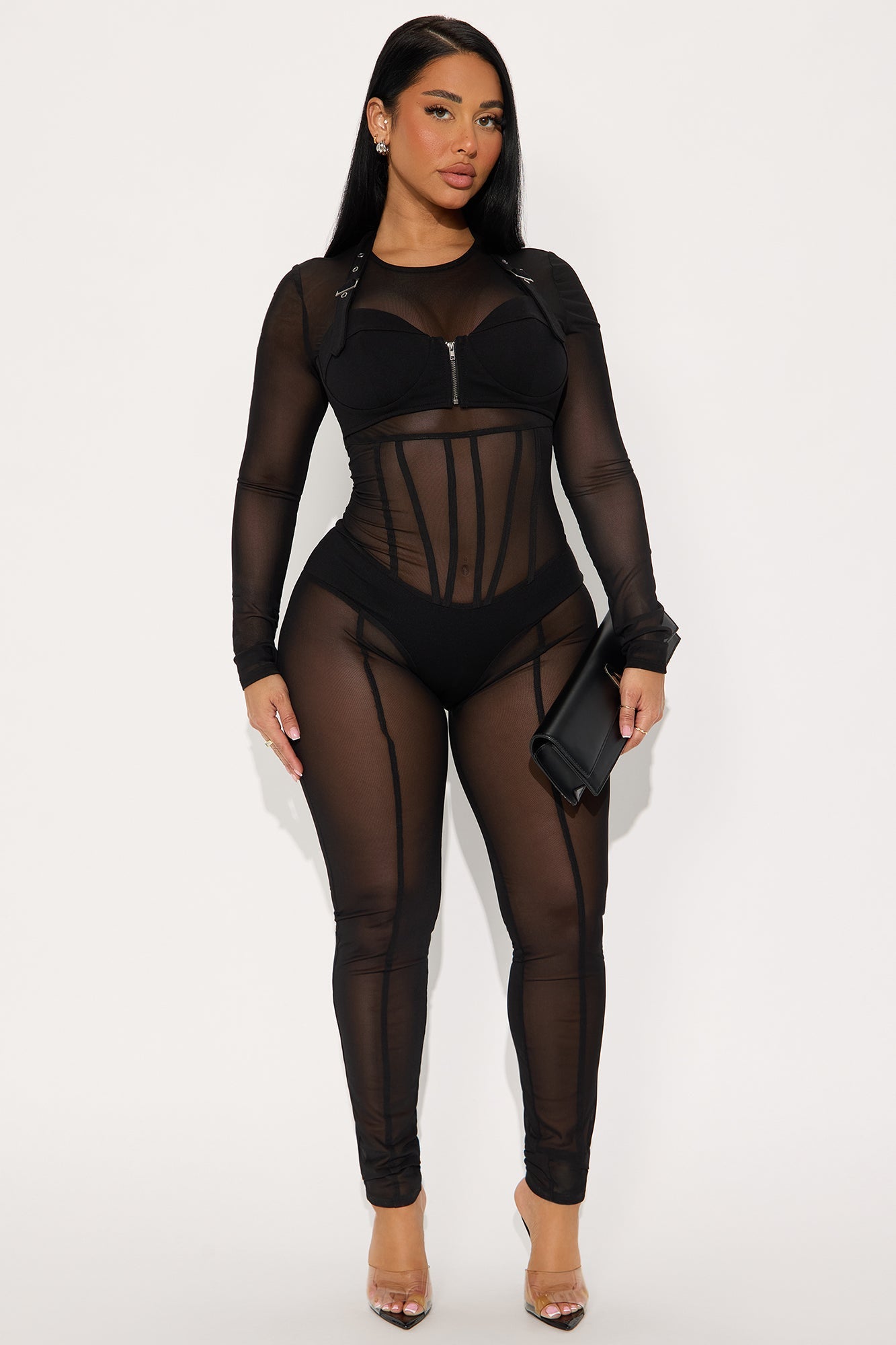 Morelia Mesh Skinny Leg Jumpsuit - Black