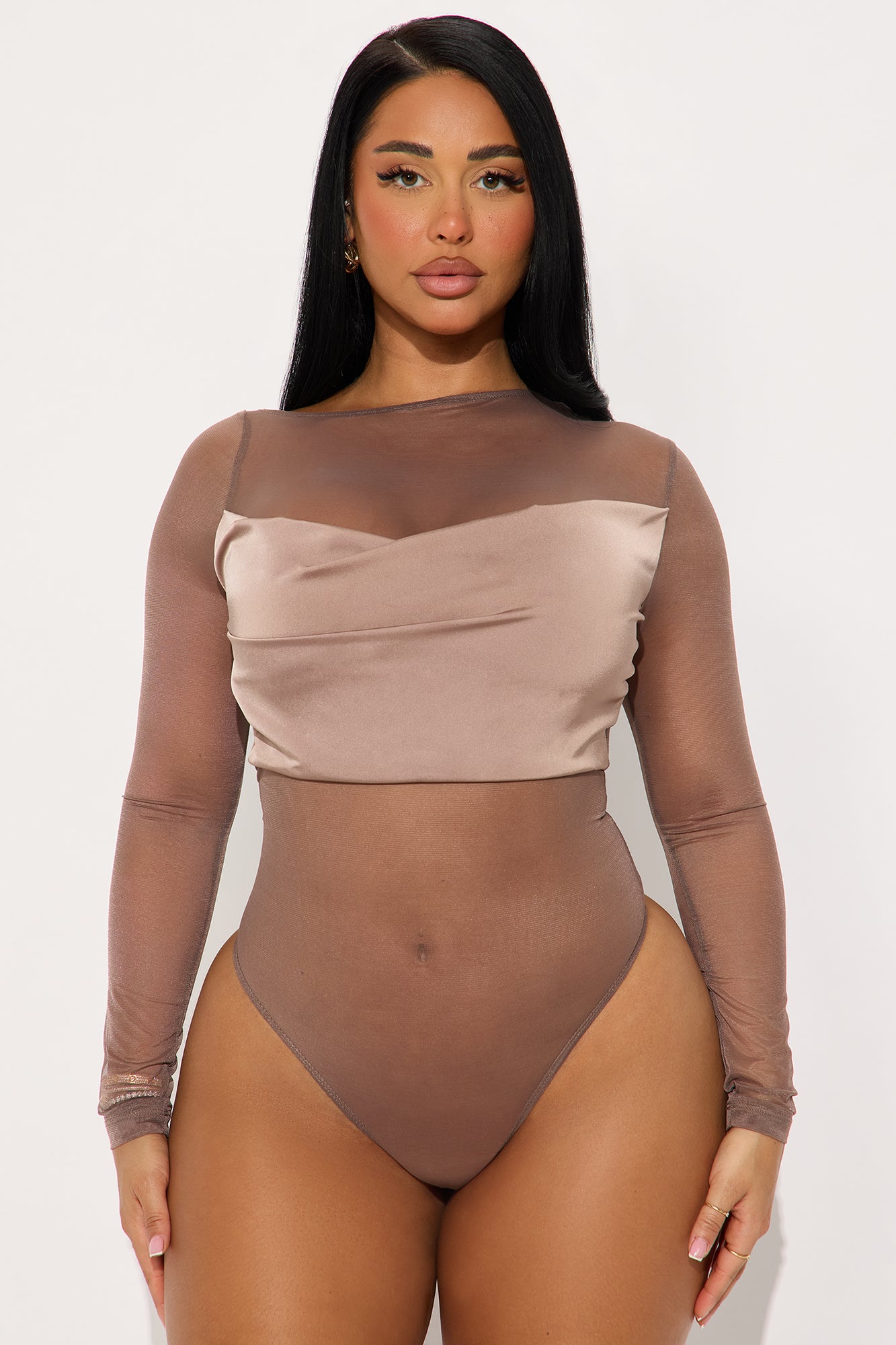 North Long Sleeve Mesh Bodysuit - Mocha