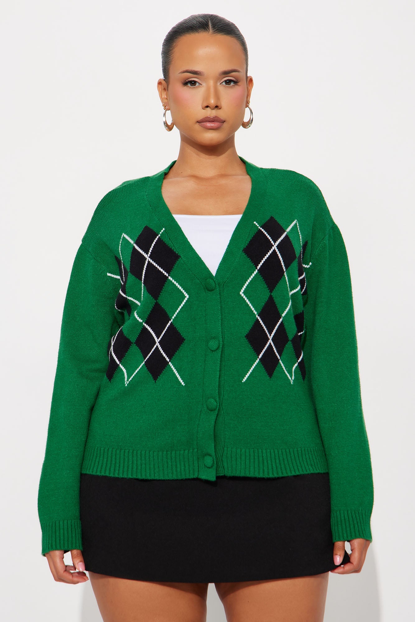 The Perfect Argyle Cardigan - Green/combo