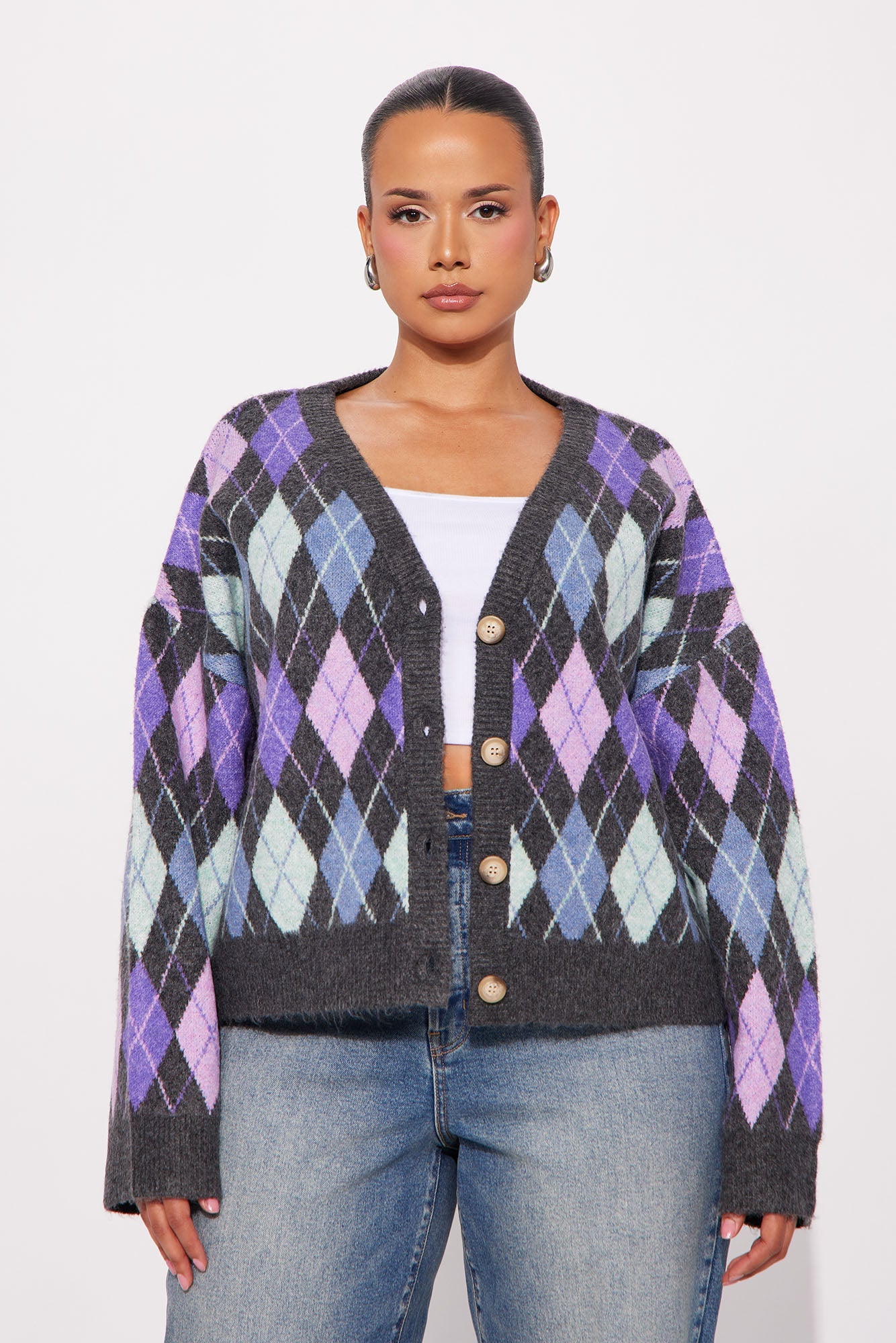 Get You A Me Argyle Cardigan - Multi Color