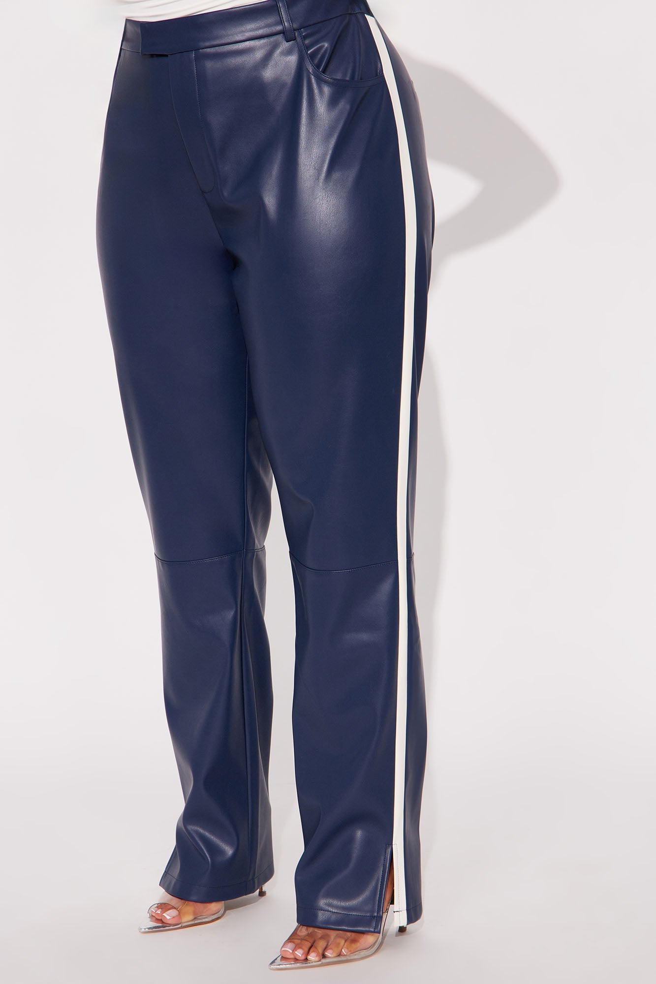 Cause A Scene Faux Leather Track Pant - Navy/combo