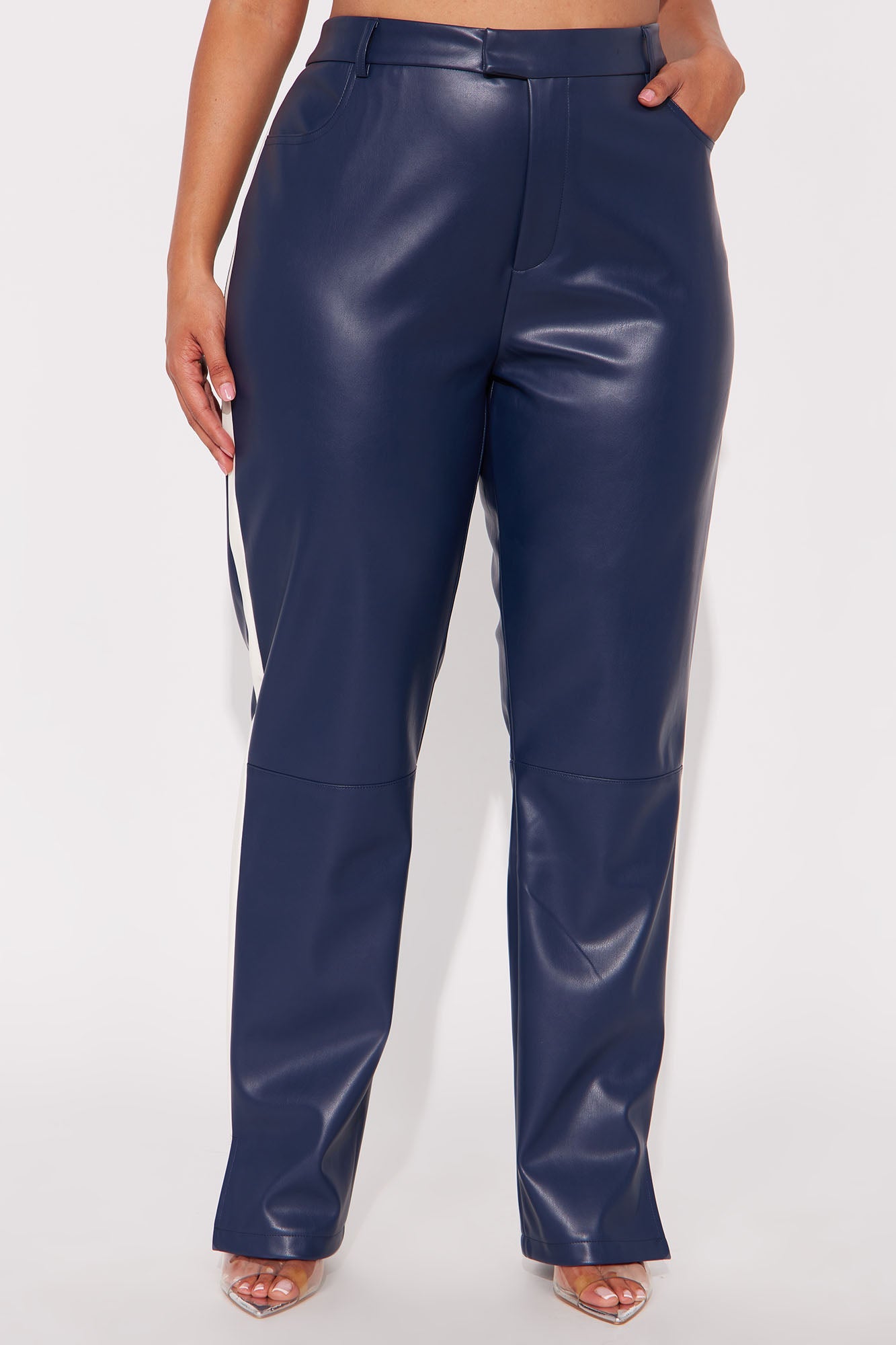 Cause A Scene Faux Leather Track Pant - Navy/combo