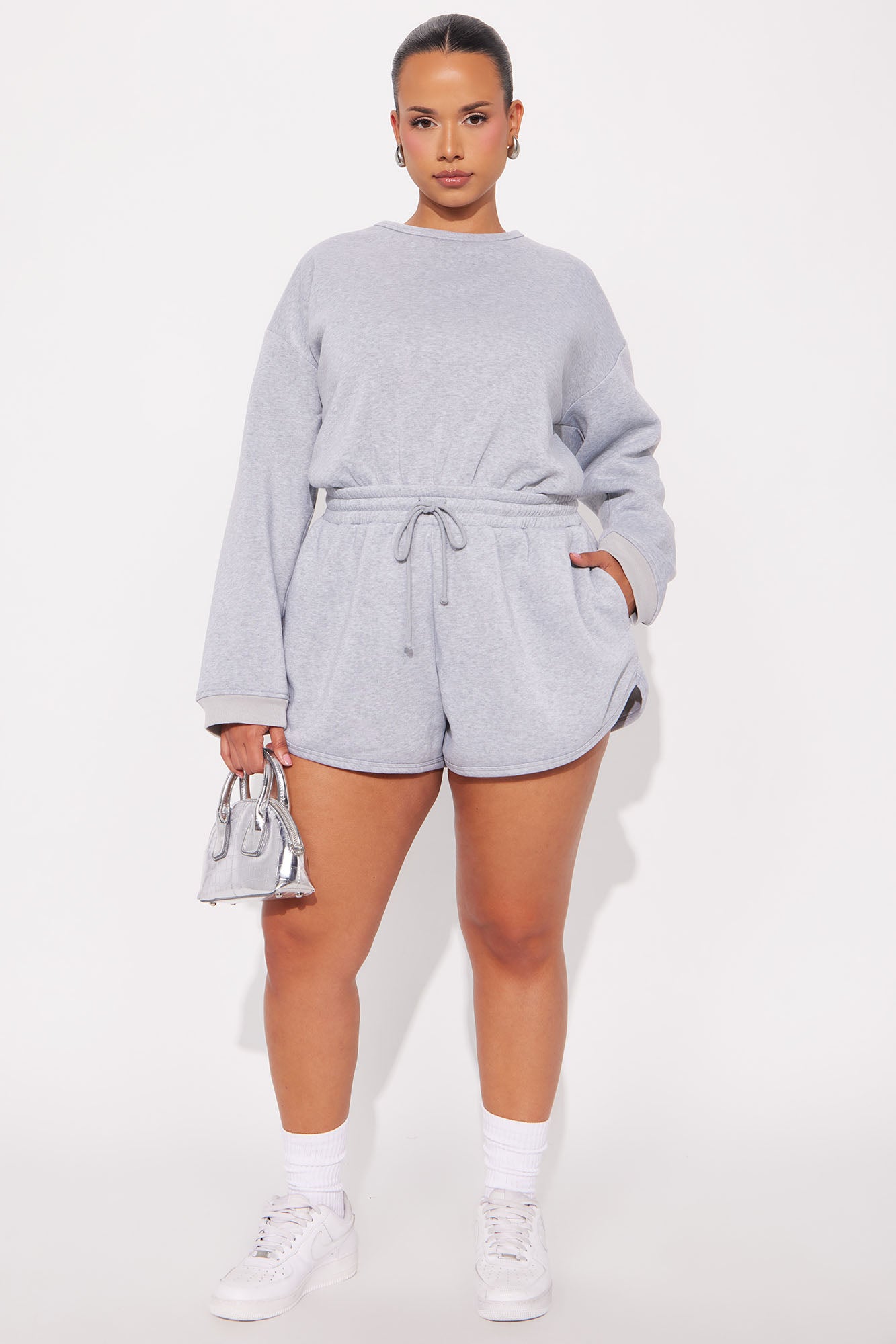 Slow Mornings French Terry Romper - Heather Grey