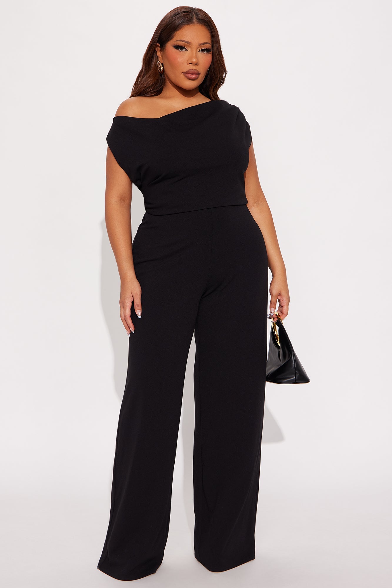 Perfect Timing Off Shoulder Wide Leg Jumpsuit - Black