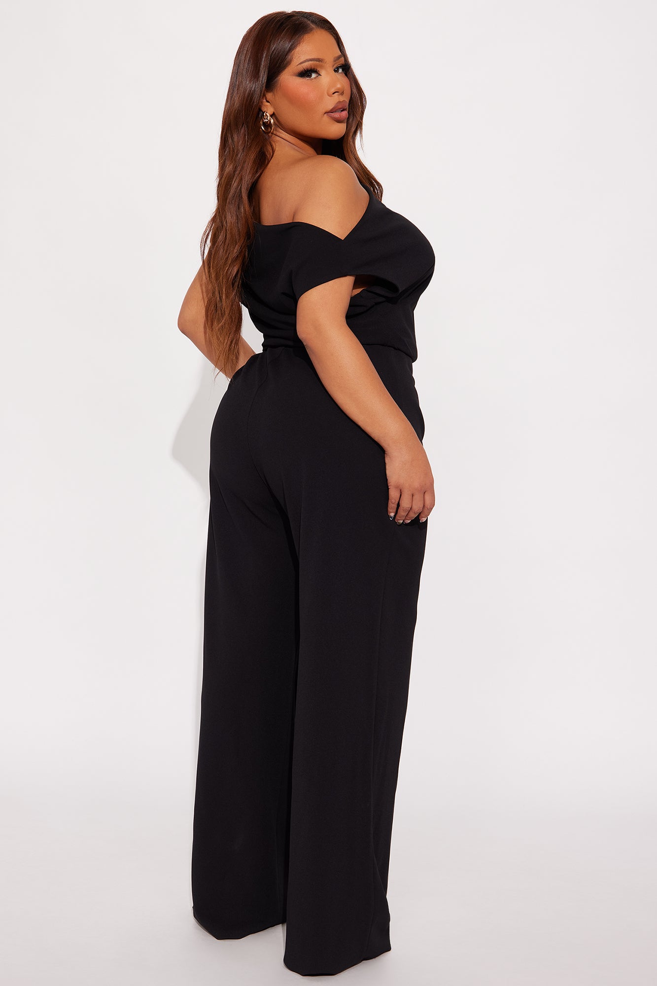 Perfect Timing Off Shoulder Wide Leg Jumpsuit - Black