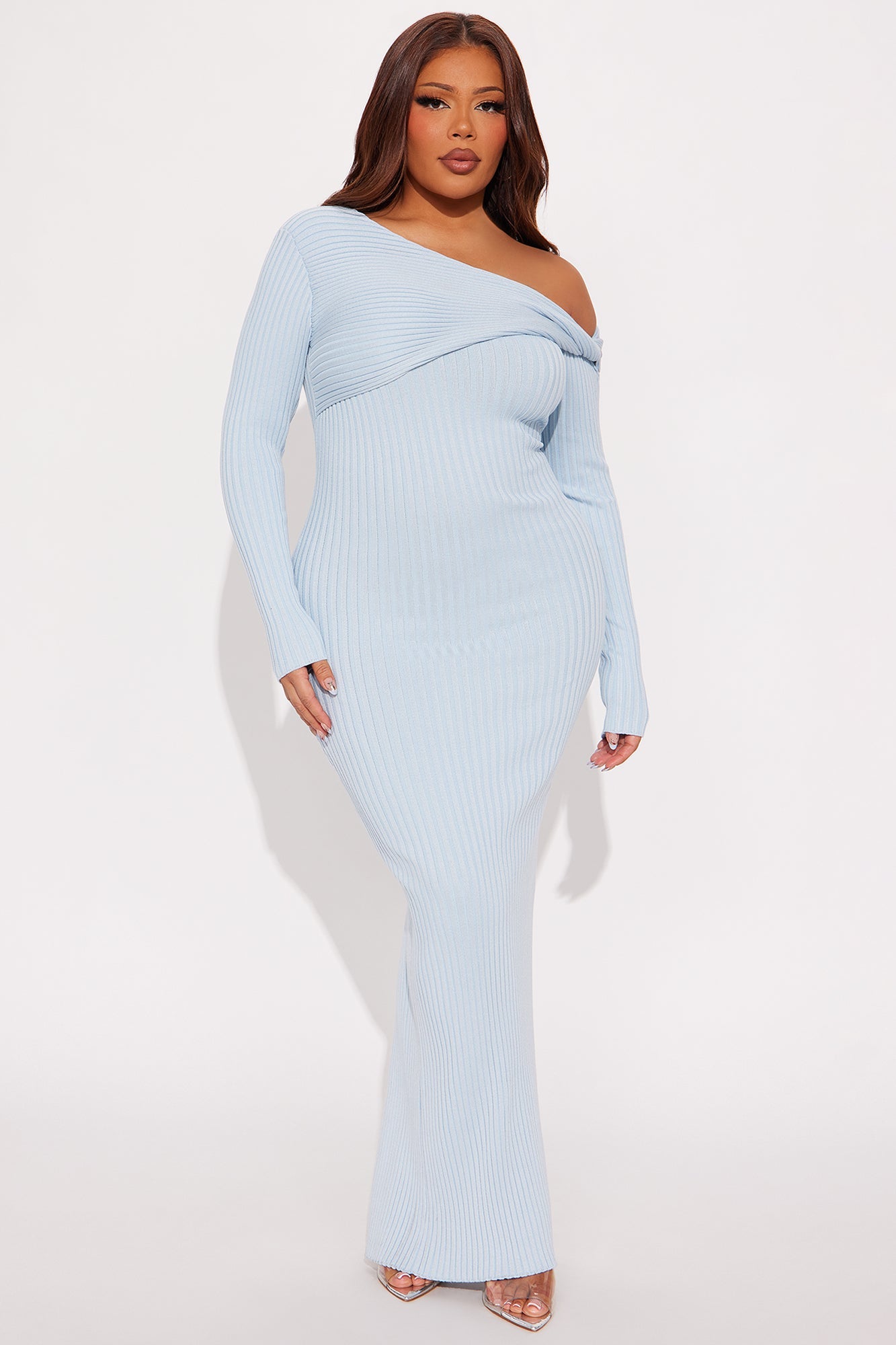 Roland Ribbed Sweater Maxi Dress - Light Blue