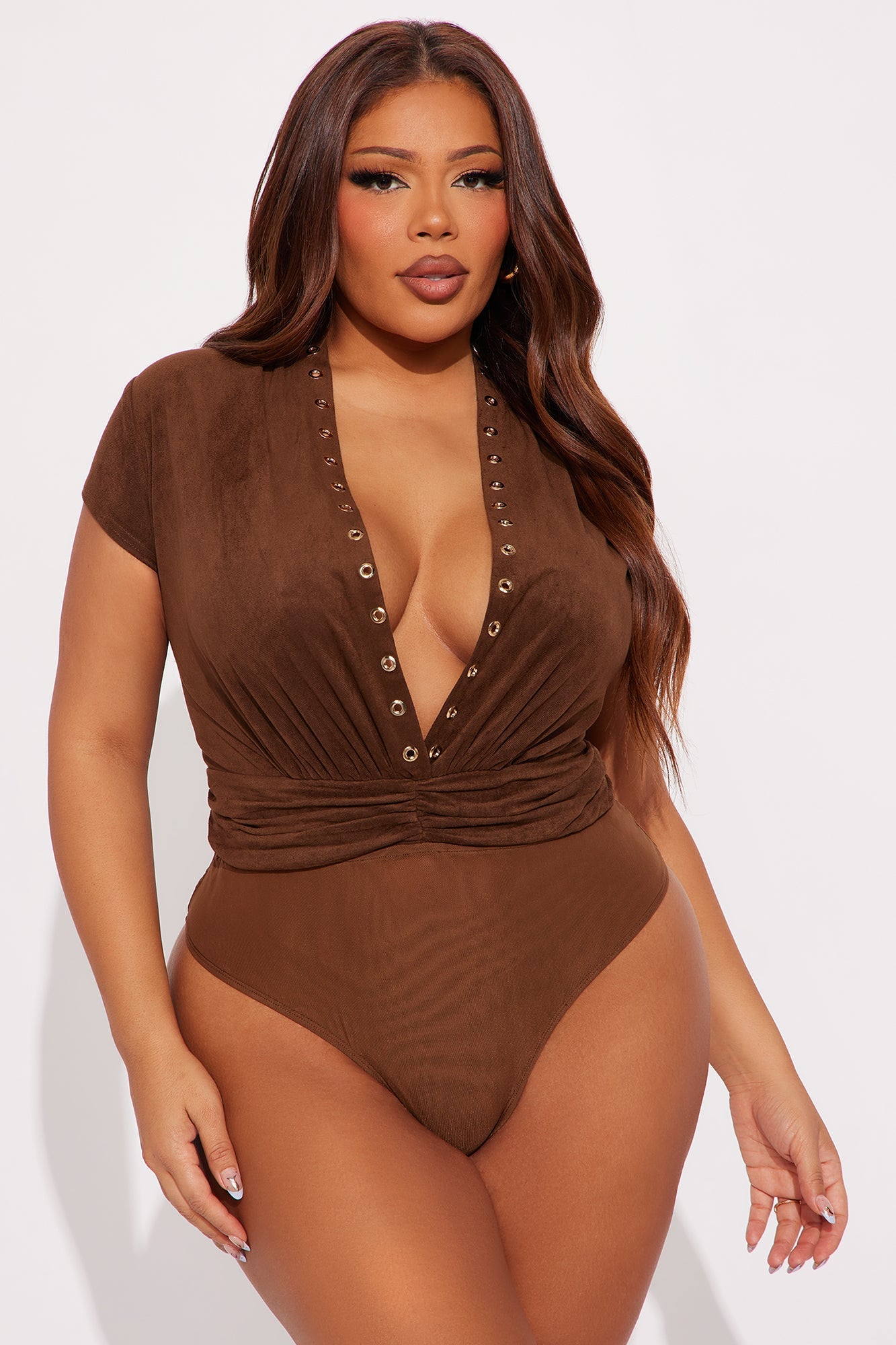 When In Nashville Faux Suede Bodysuit - Brown