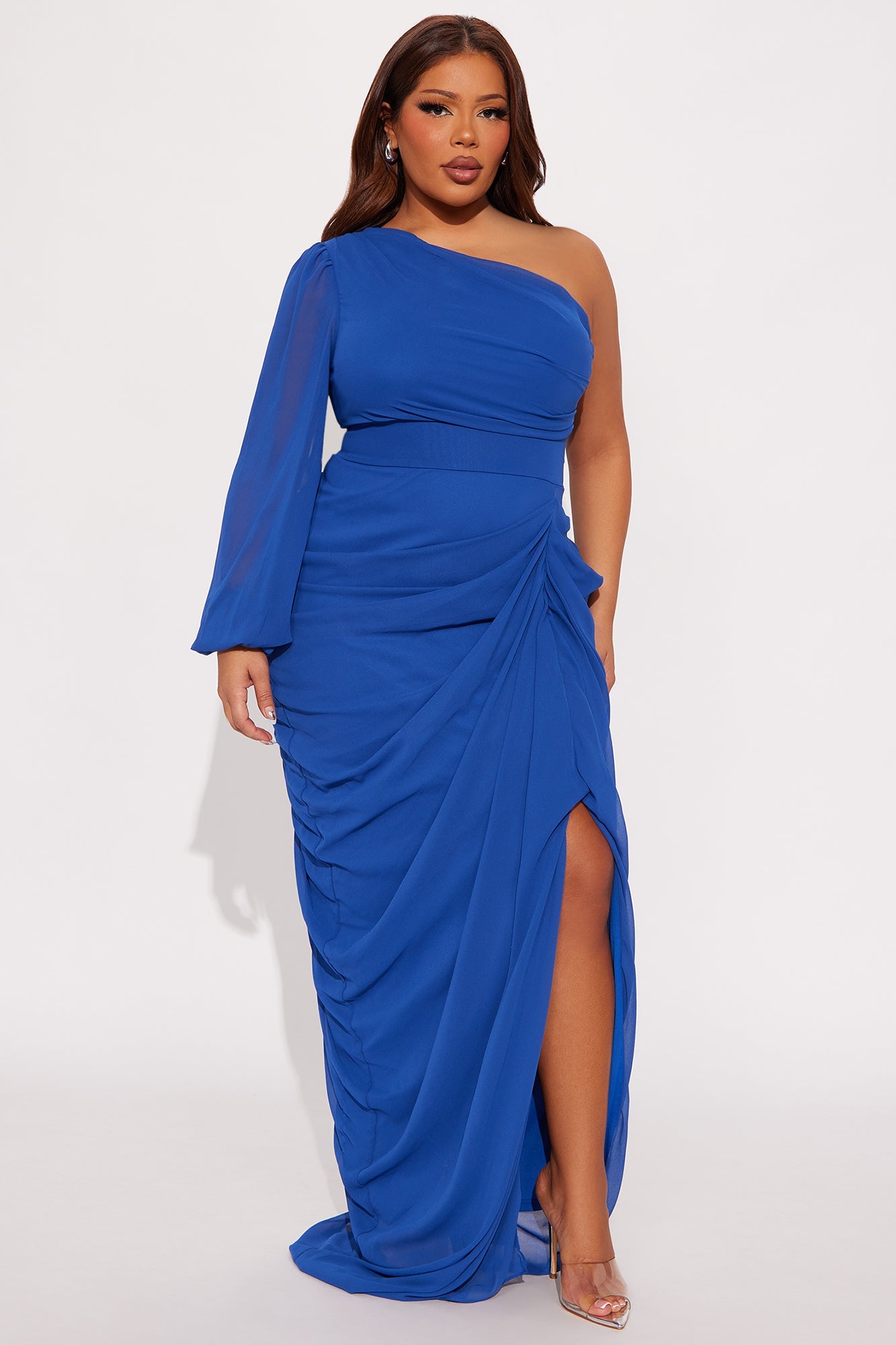 Leanne Chiffon Draped One Shoulder Maxi Dress - Royal
