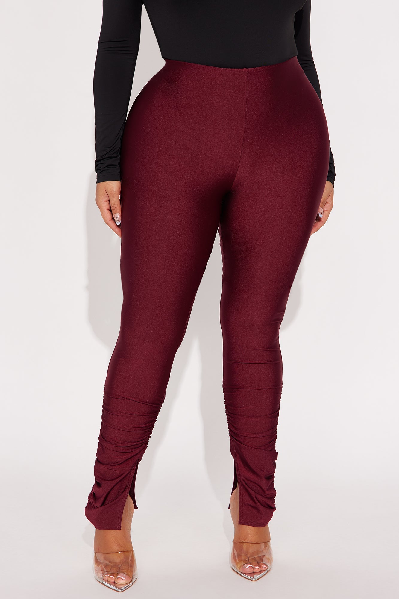 Always Confident High Rise Tricot Ruched Legging - Burgundy