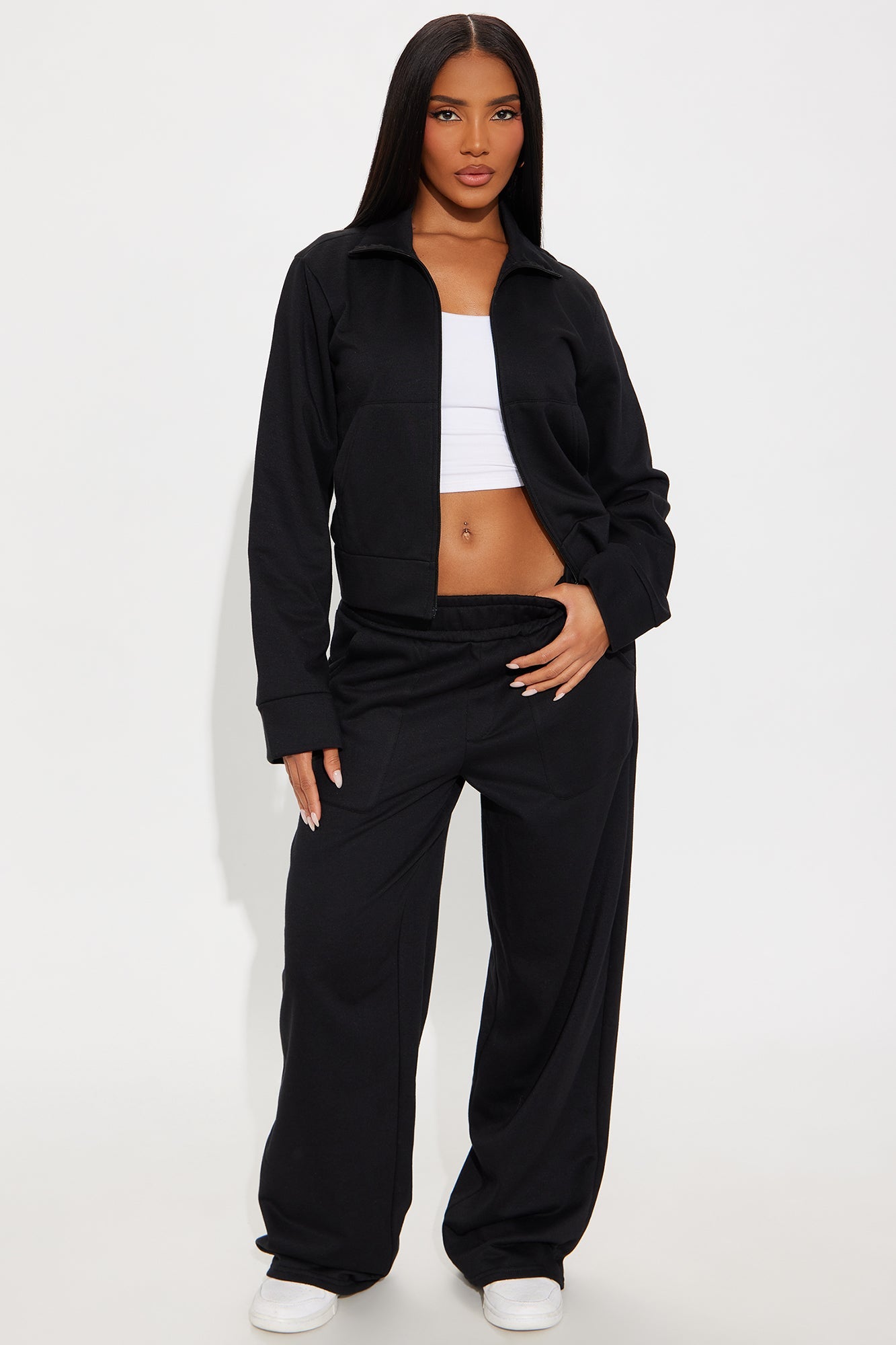 Blake Zip Up Fleece Pant Set - Black
