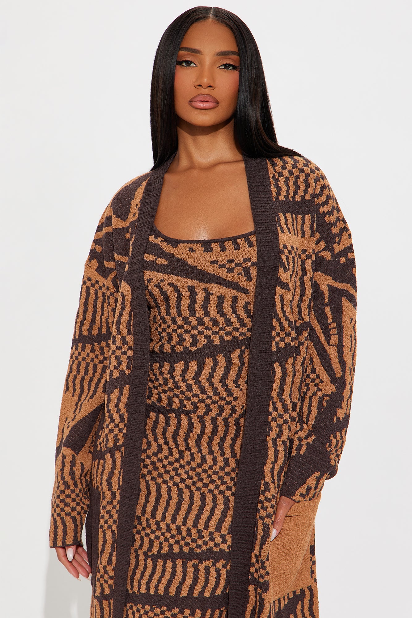 Kendall 2 Piece Sweater Dress Set - Brown/combo