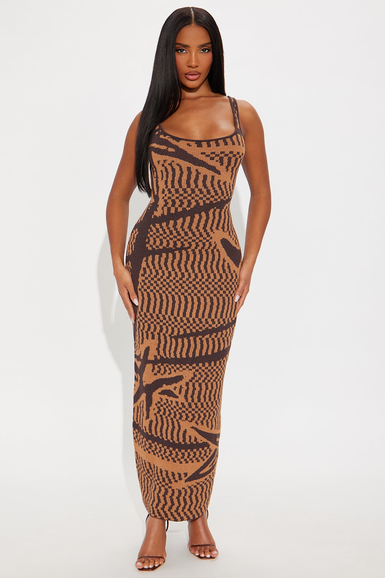 Kendall 2 Piece Sweater Dress Set - Brown/combo