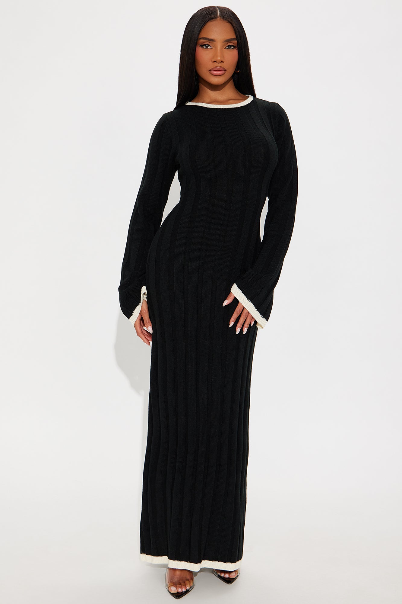 Deeply Valued Sweater Maxi Dress - Black/White