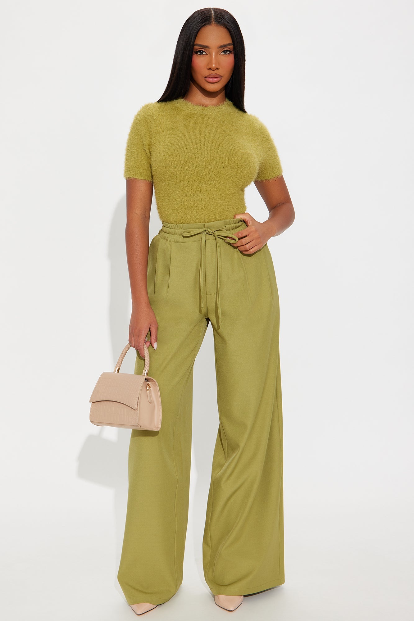 Softly Spoken Fuzzy Short Sleeve Sweater Top - Chartreuse