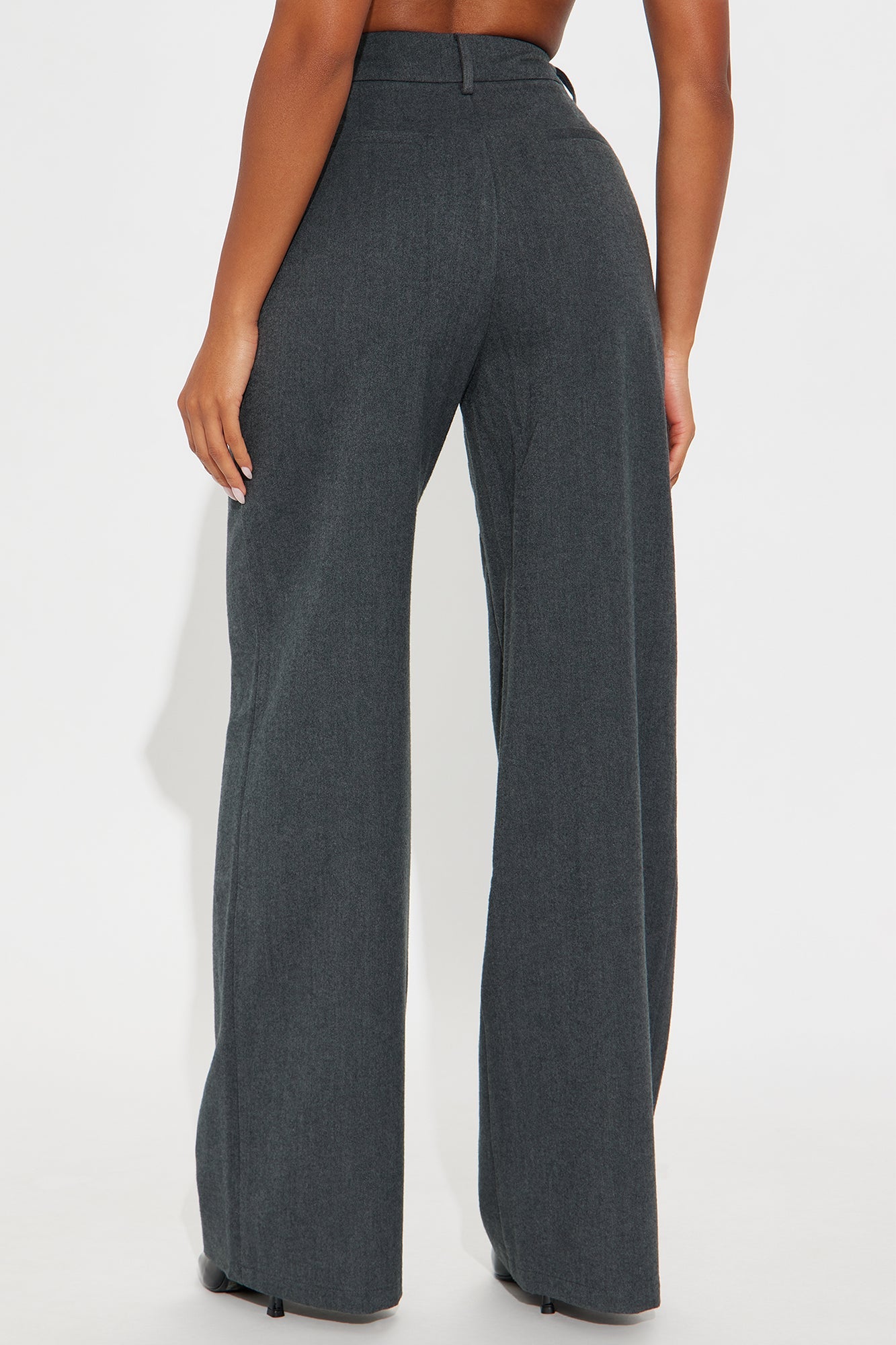 Level Of Sophistication Crepe Woven Wide Leg Trouser Pant - Charcoal