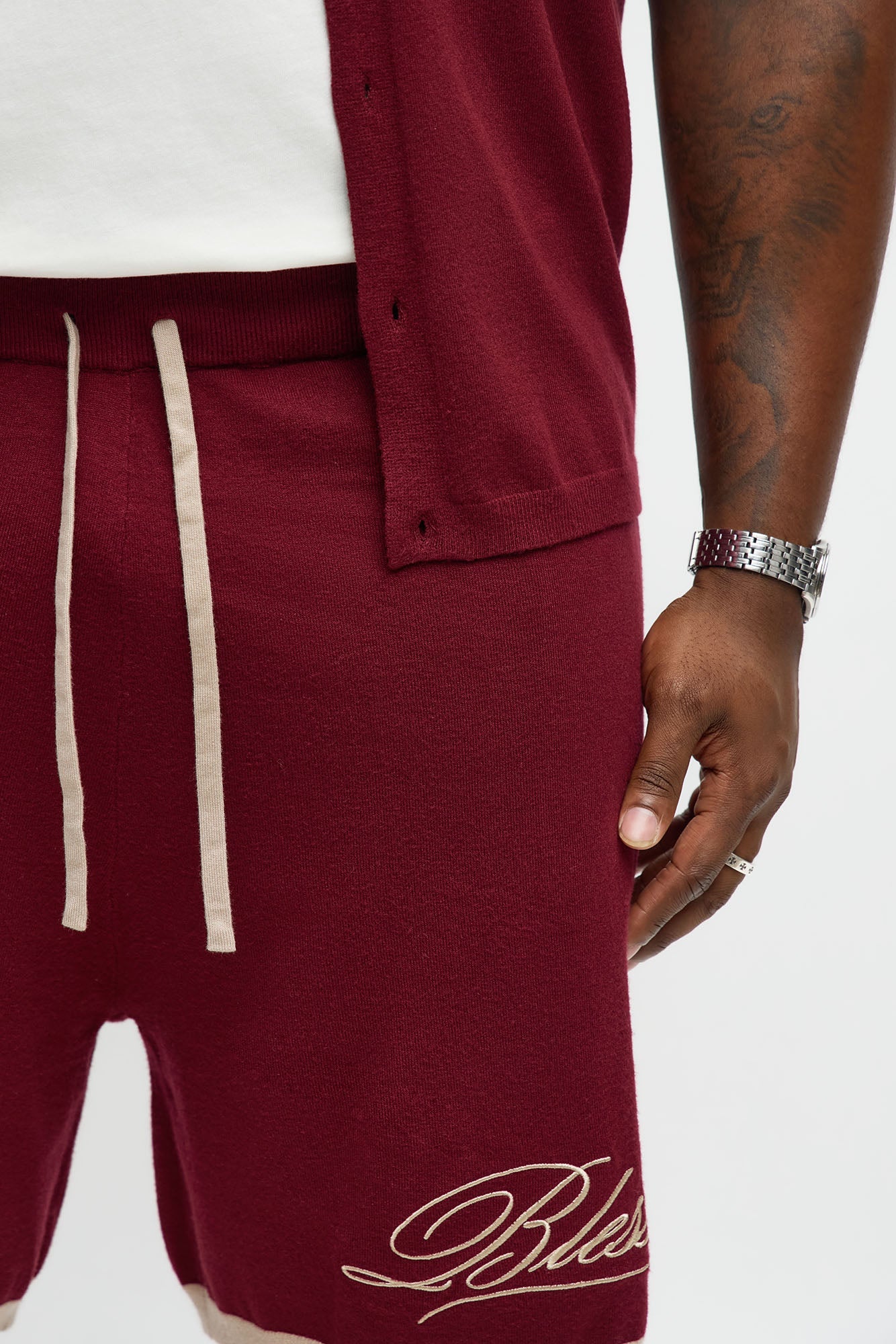 Relaxed Fit Blessed Shorts - Burgundy
