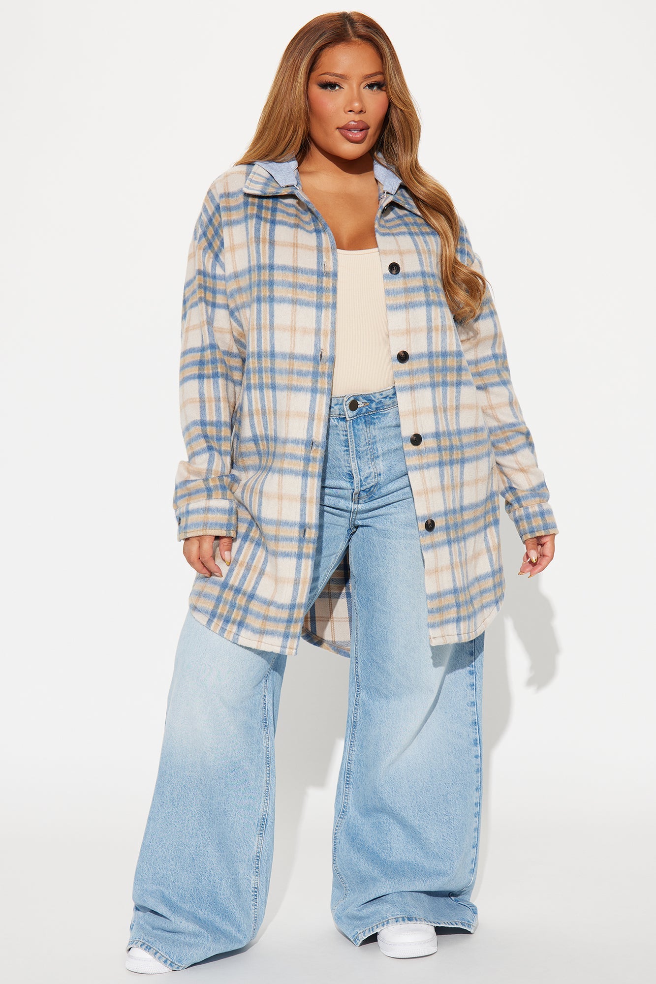 Veronica Hooded Plaid Shacket - Blue/combo