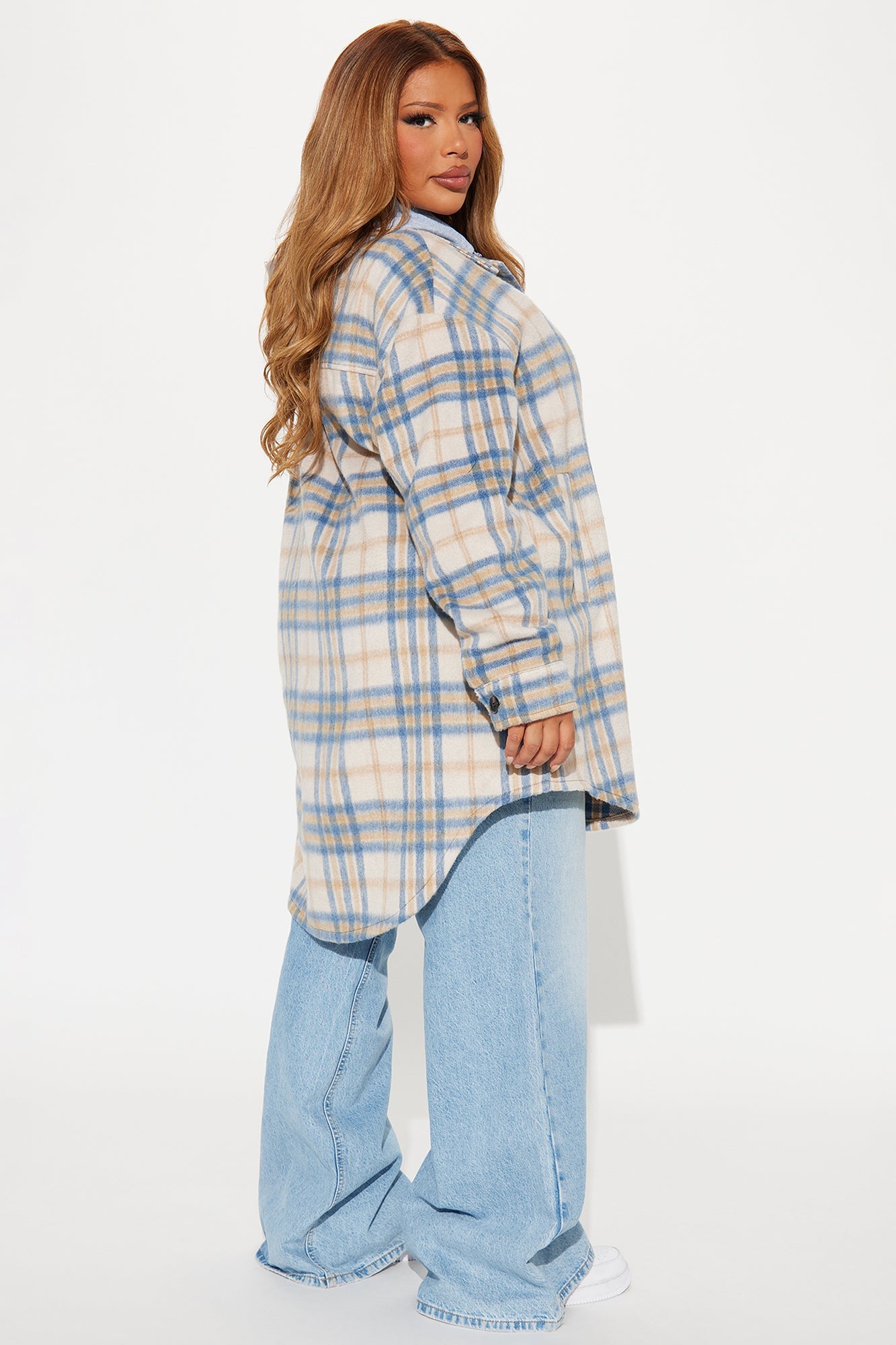 Veronica Hooded Plaid Shacket - Blue/combo