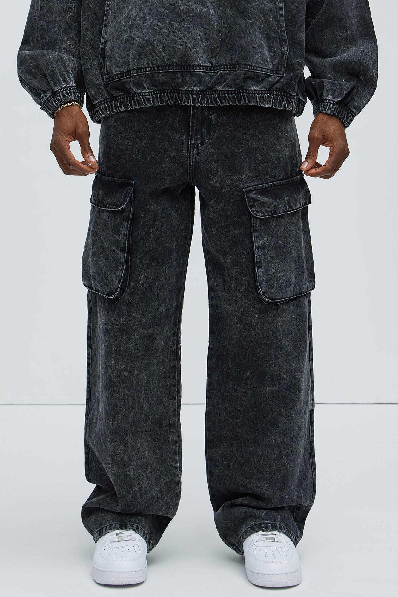 Baggy Clover Cargo Jeans - Black