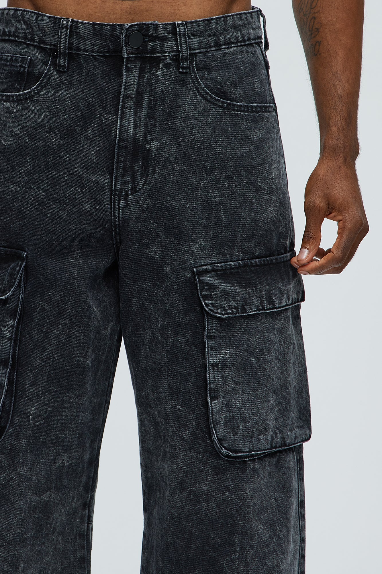 Baggy Clover Cargo Jeans - Black