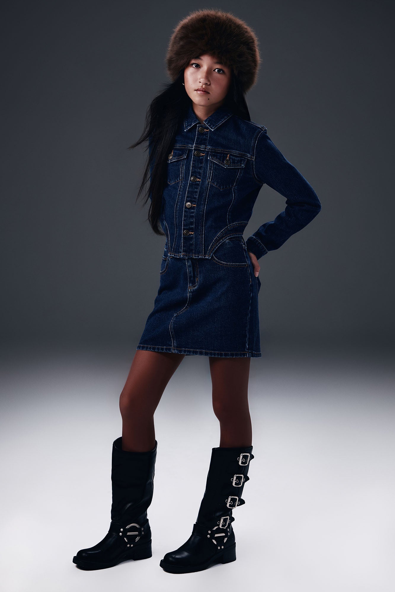 Mini Break Free Denim Skirt Set - Dark Wash