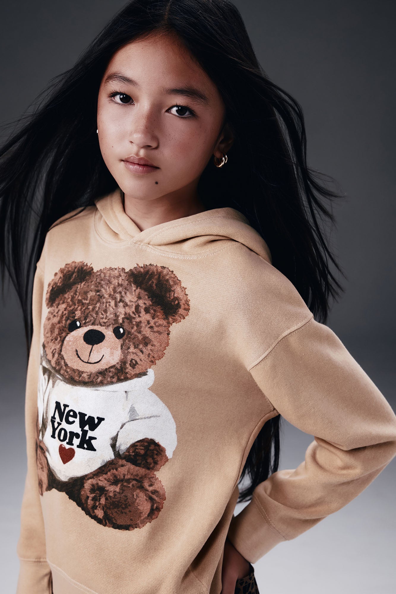 Mini New York Bear Hoodie - Sand