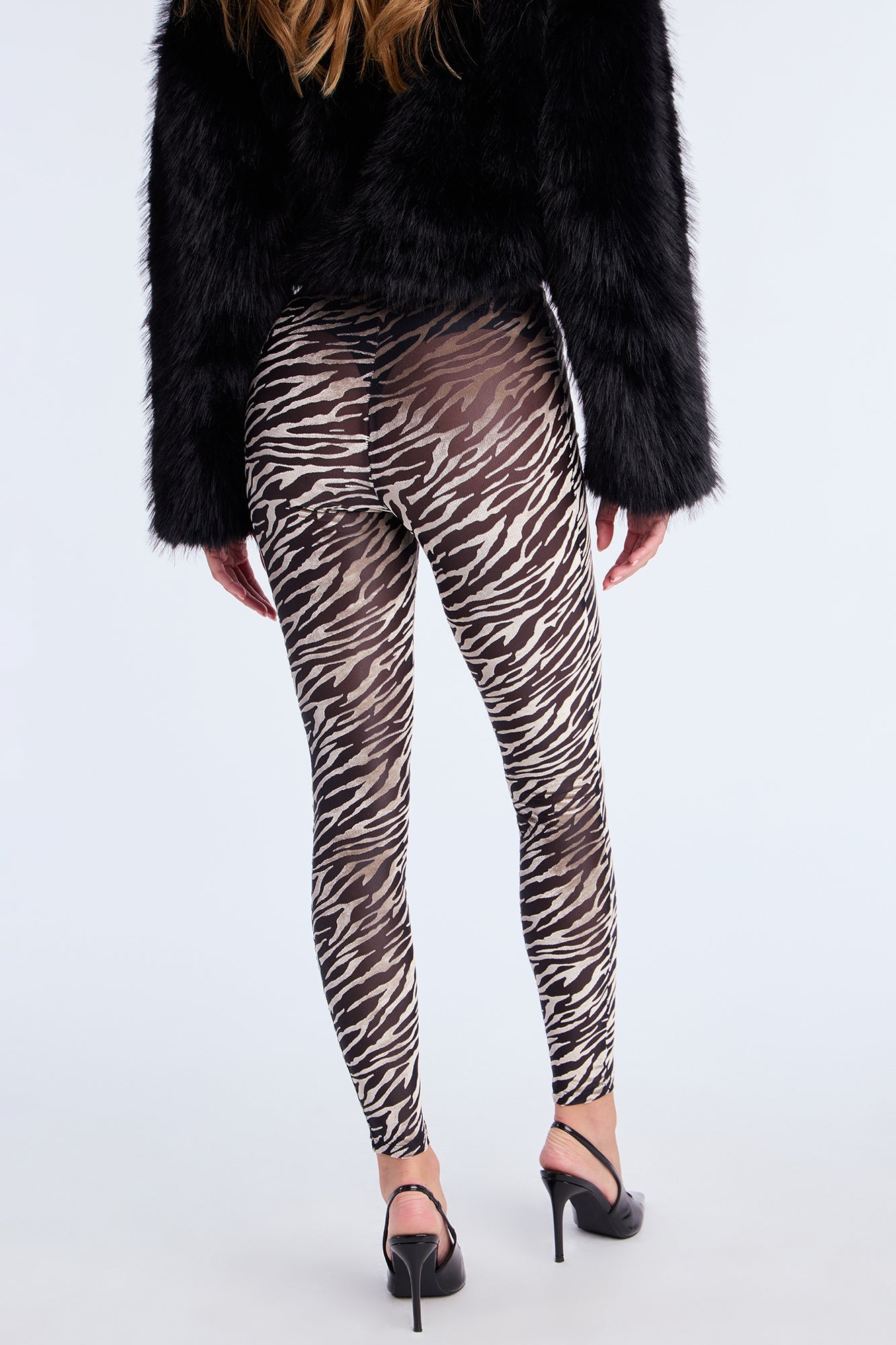 Wild Cutie High Rise Flocked Mesh Zebra Legging - Black/combo