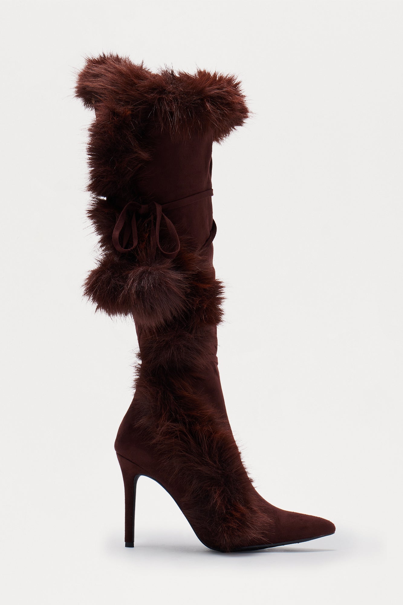 Signature Fur Trim Knee High Boots - Brown
