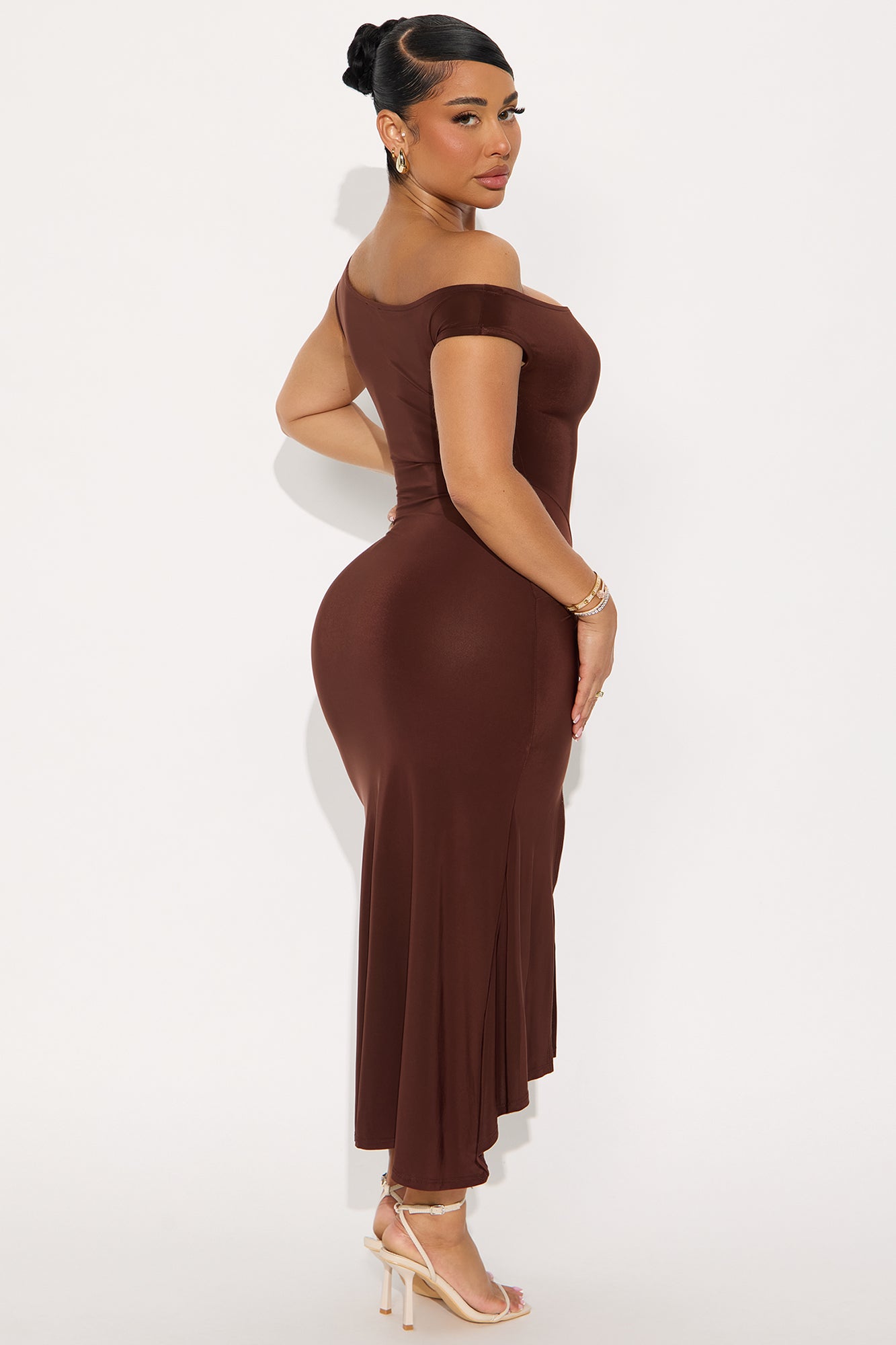 Azari One Shoulder Midi Dress - Brown