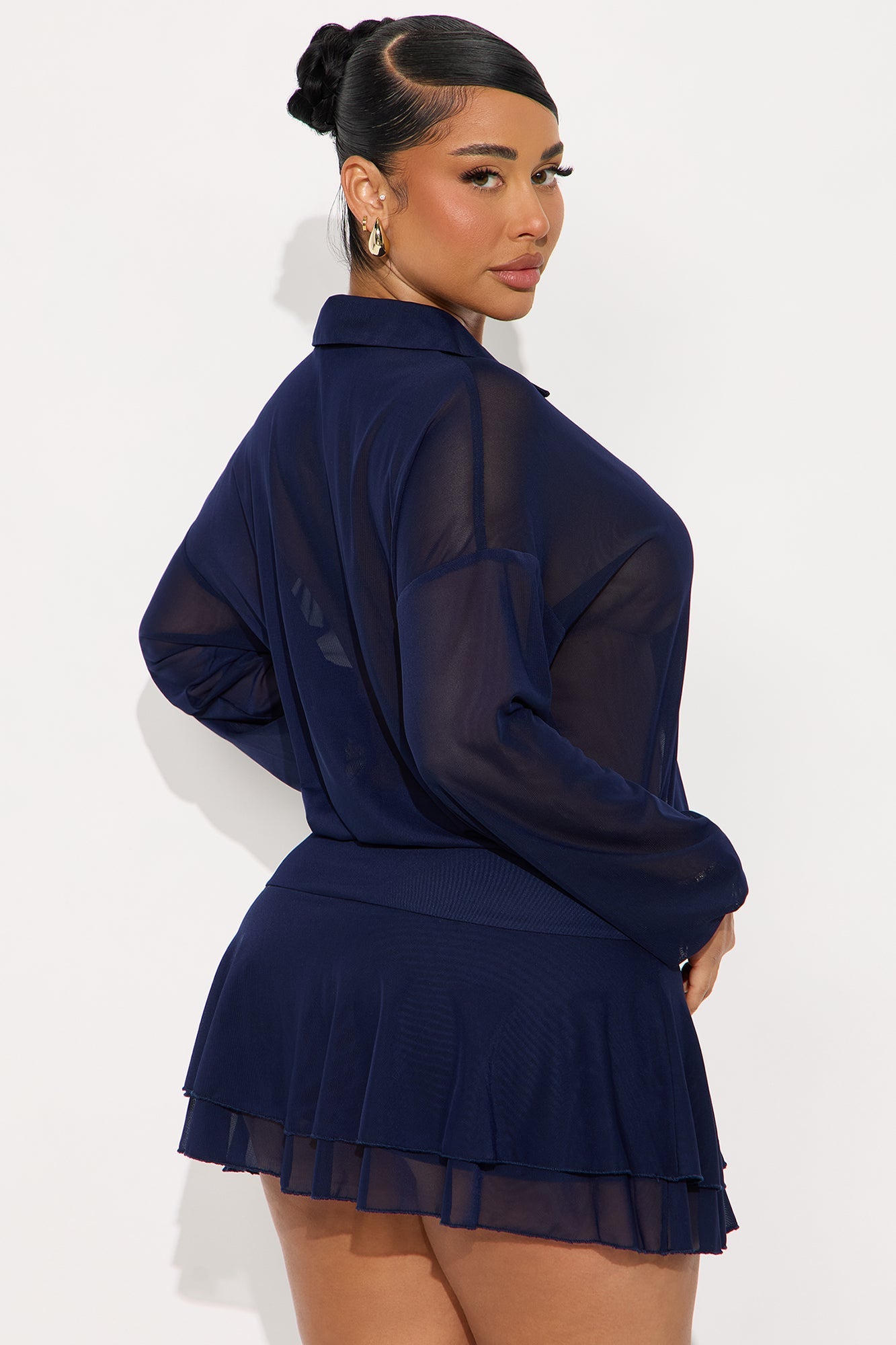 Bree Ruffle Mesh Mini Dress - Navy