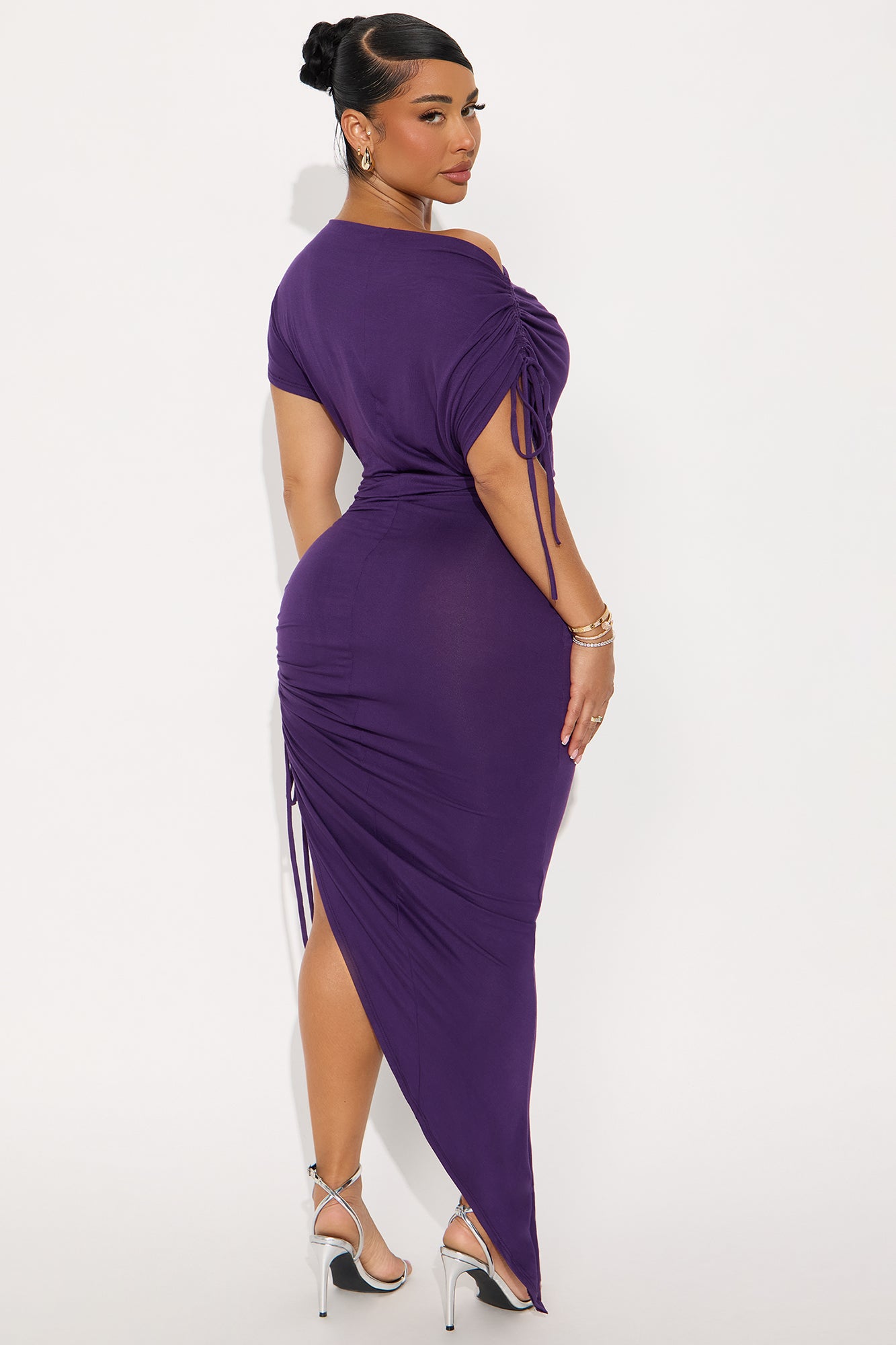 Kimberly Ruched Short Sleeve Dress - Eggplant