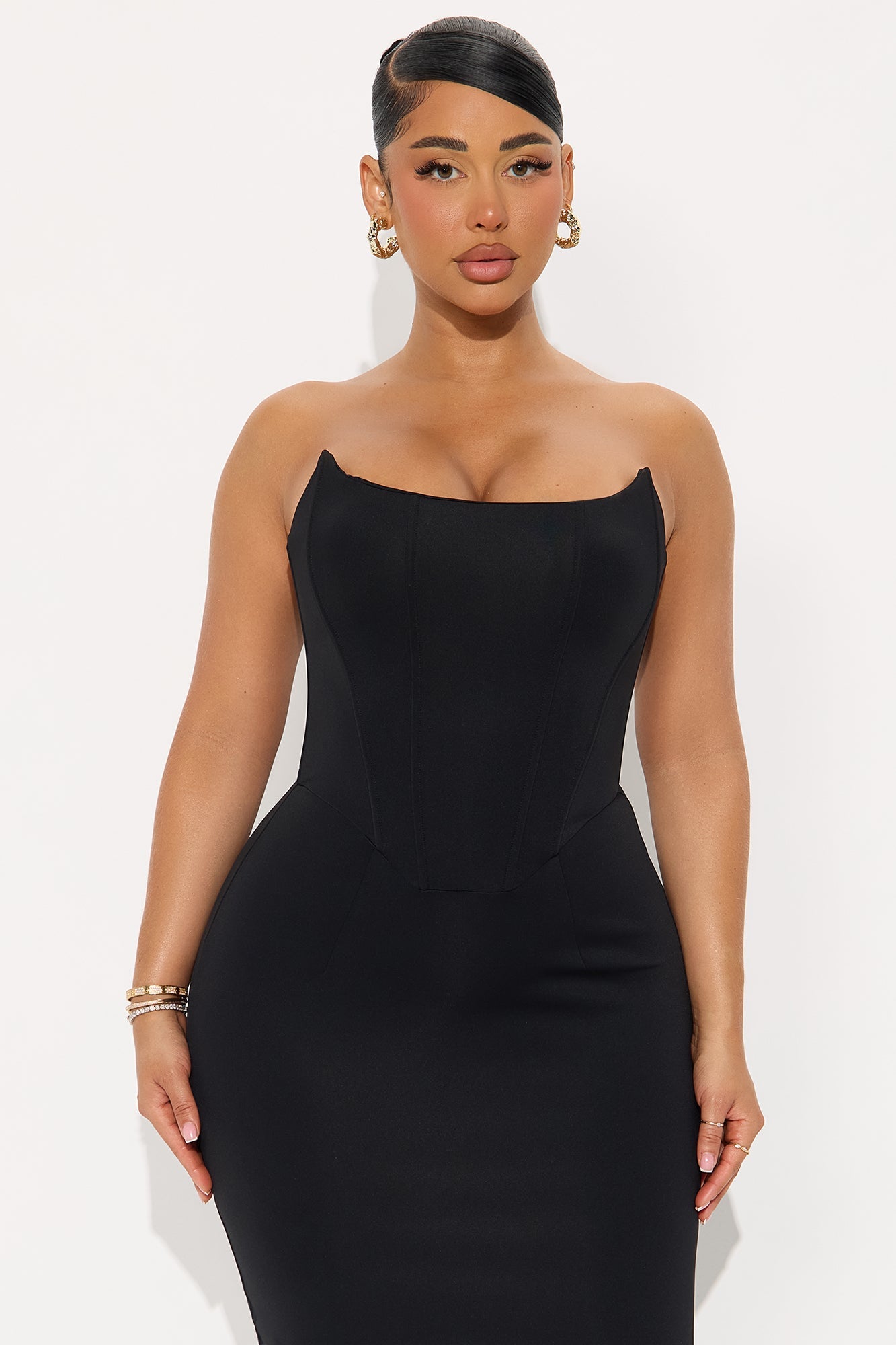 Temptations Strapless Scuba Corset Gown - Black