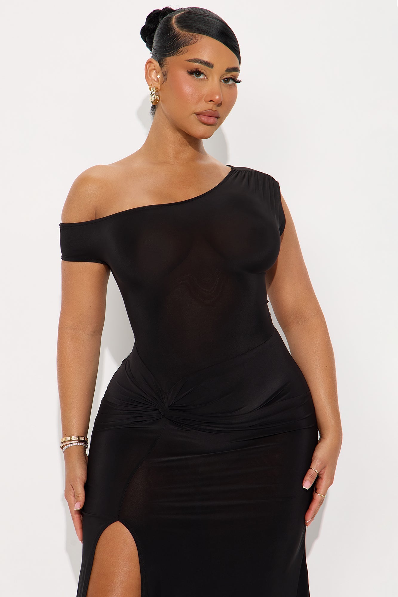 Azari One Shoulder Midi Dress - Black