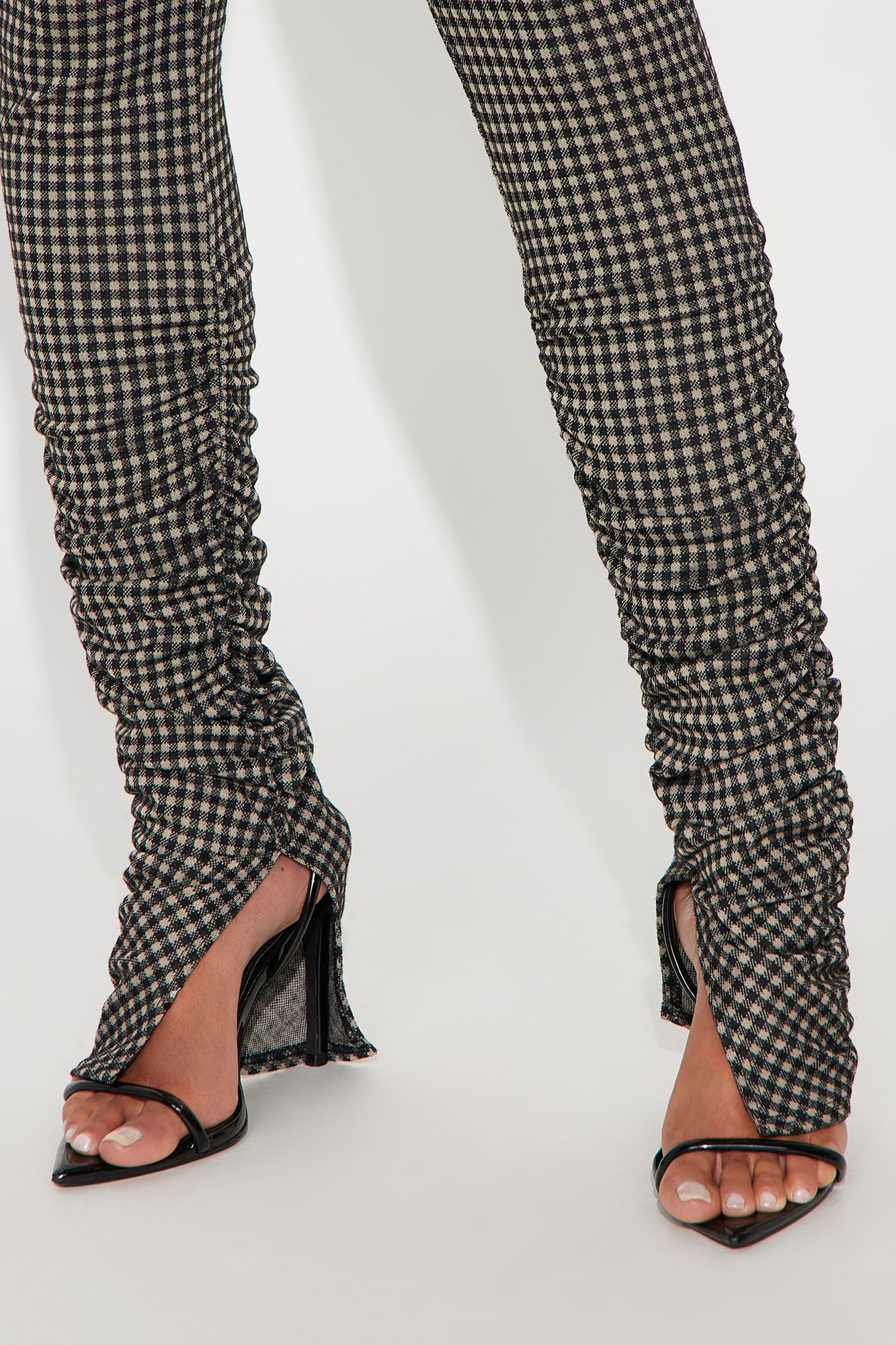 Back To Schedule High Rise Ruched Plaid Legging - Black/combo