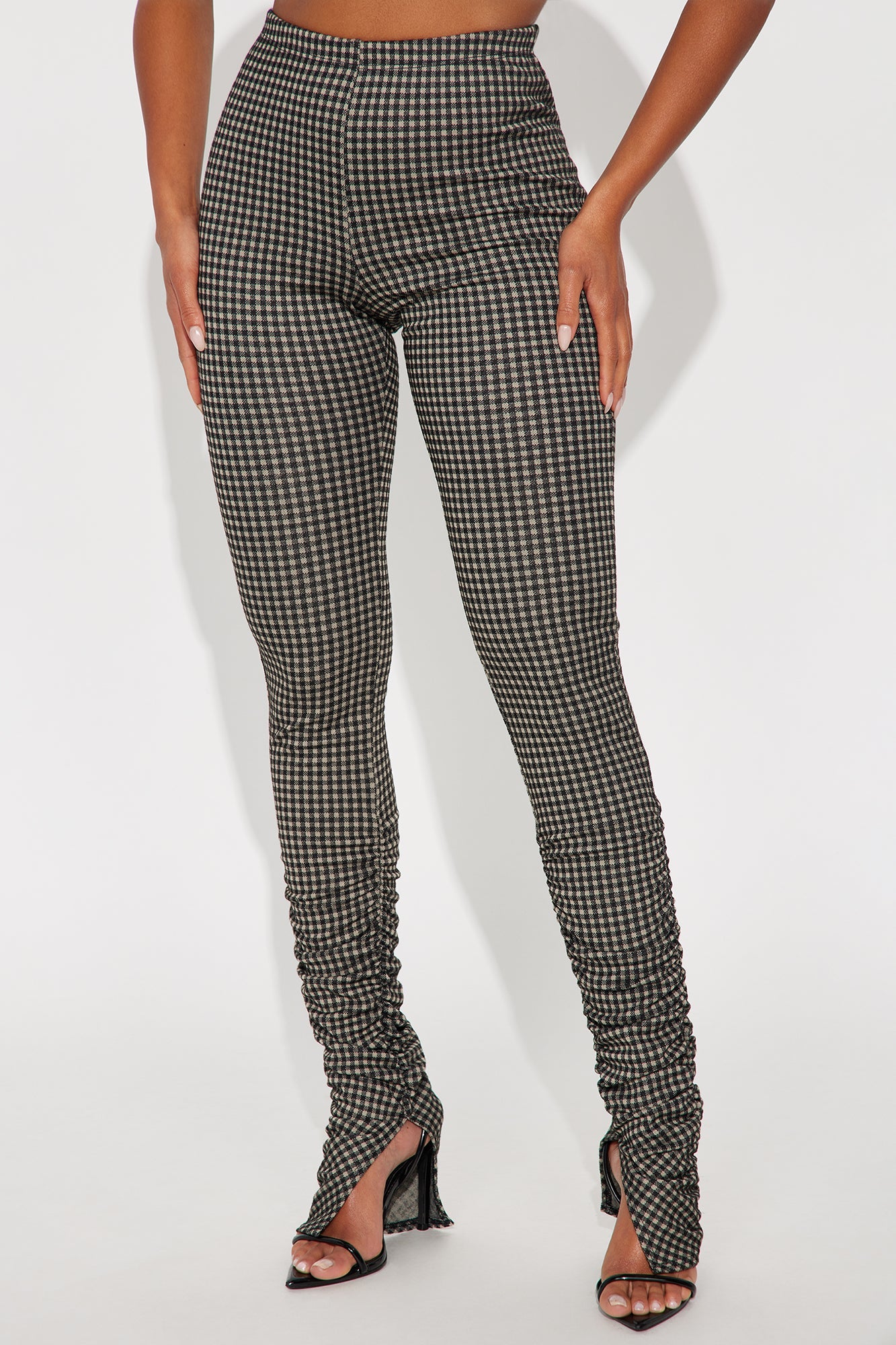 Back To Schedule High Rise Ruched Plaid Legging - Black/combo