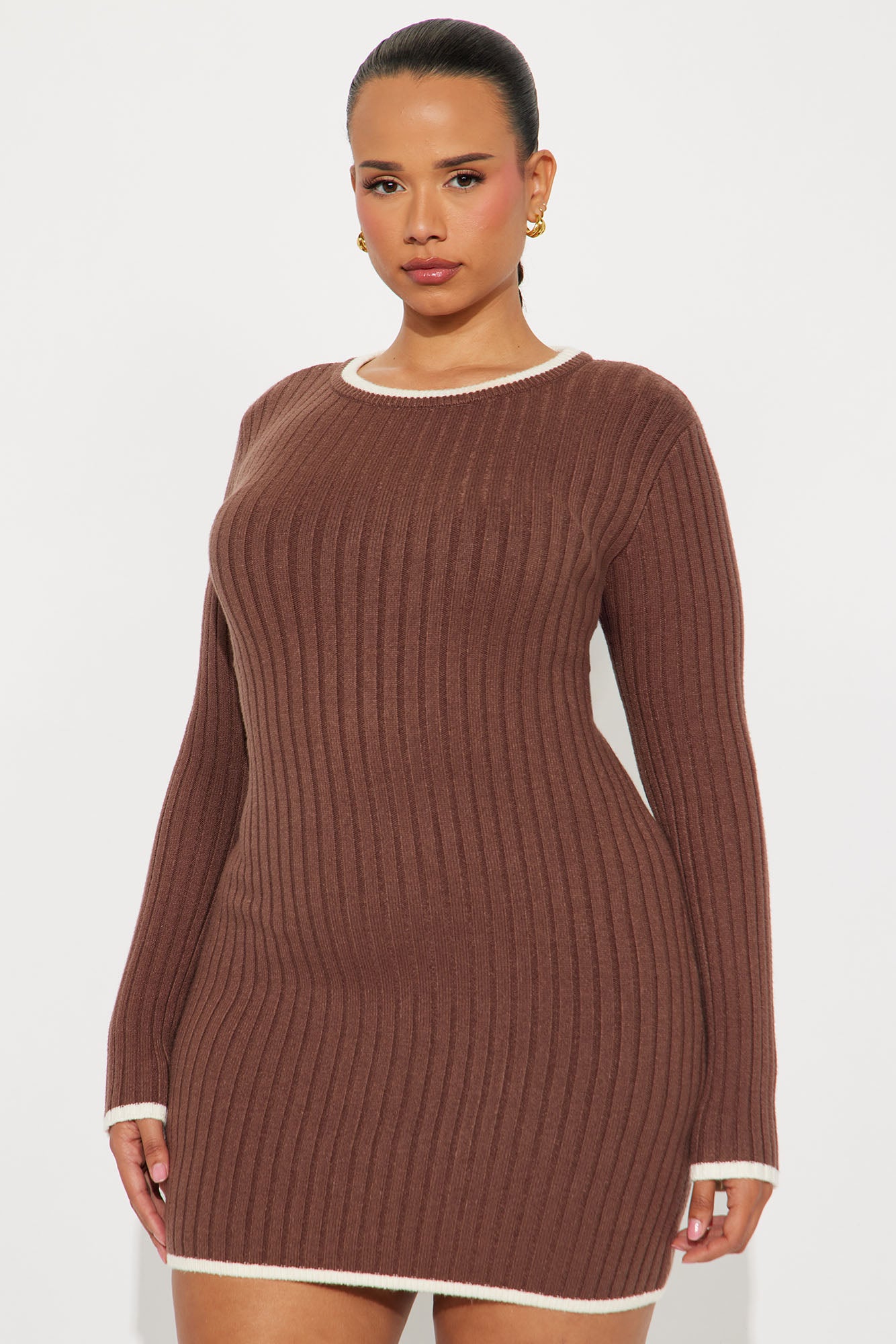 Keep Warm Sweater Mini Dress - Brown