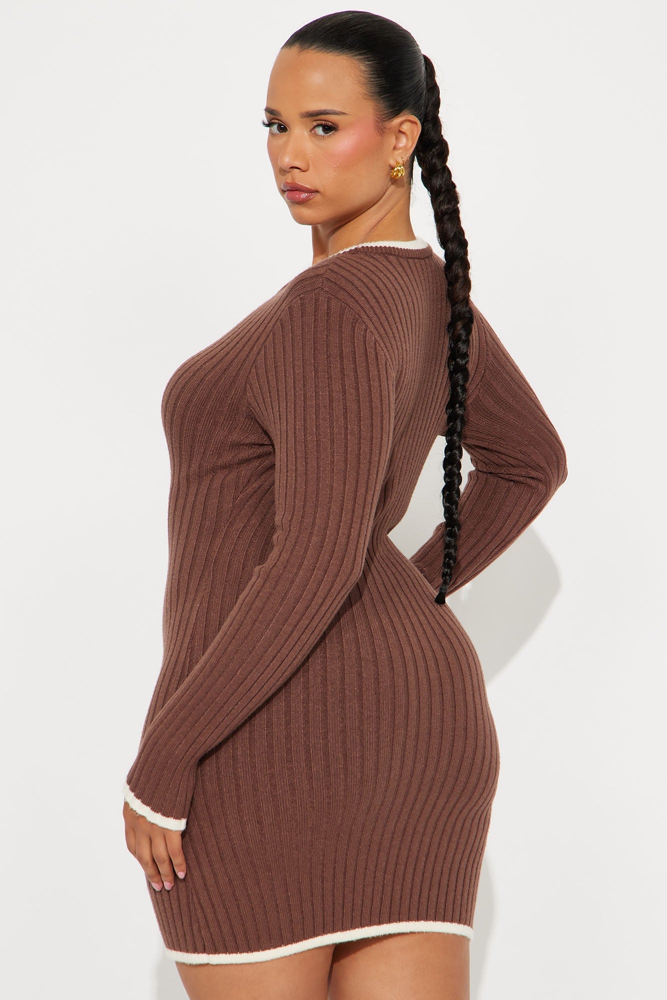 Keep Warm Sweater Mini Dress - Brown