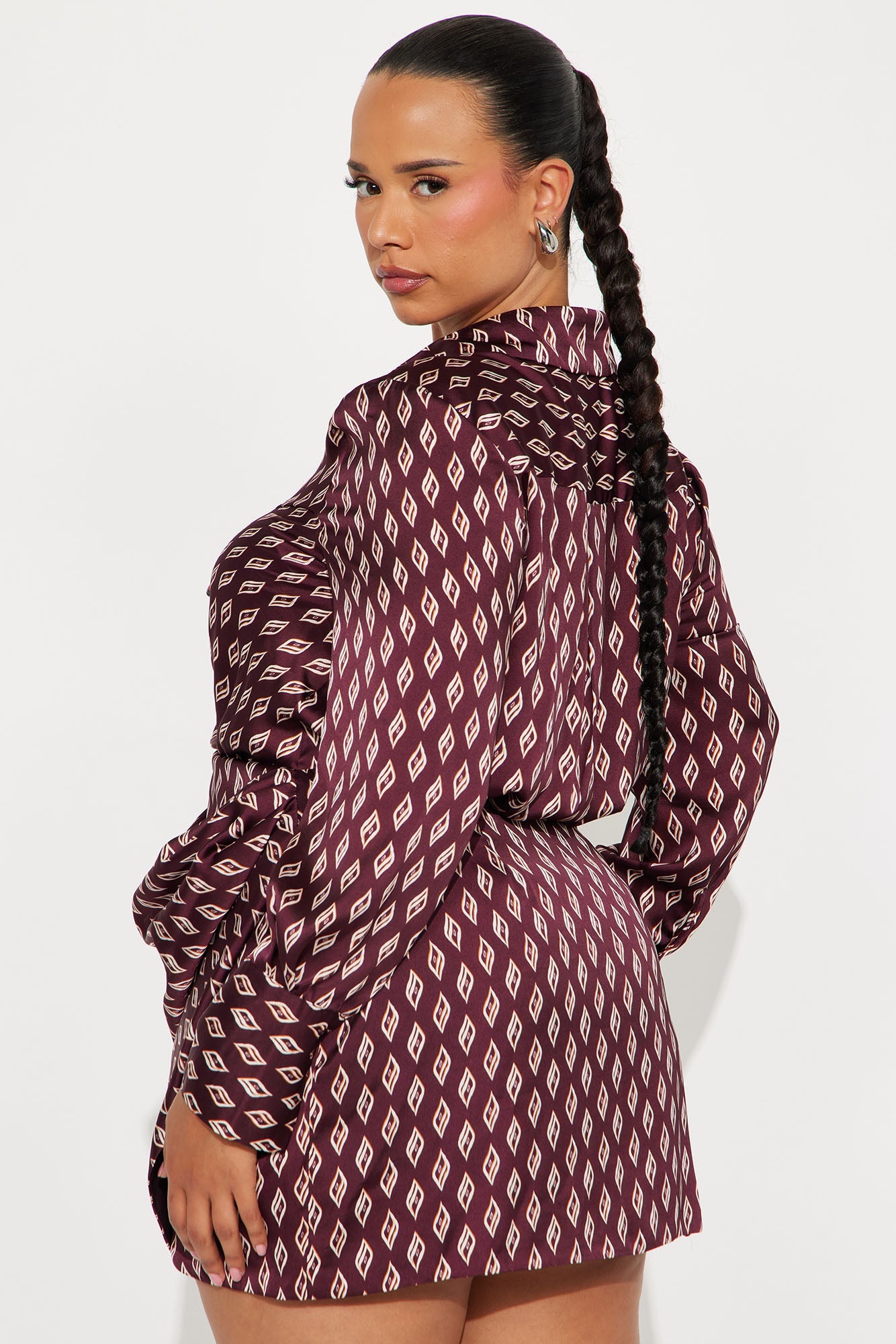 Cassie Collar Shirt Mini Dress - Burgundy/combo