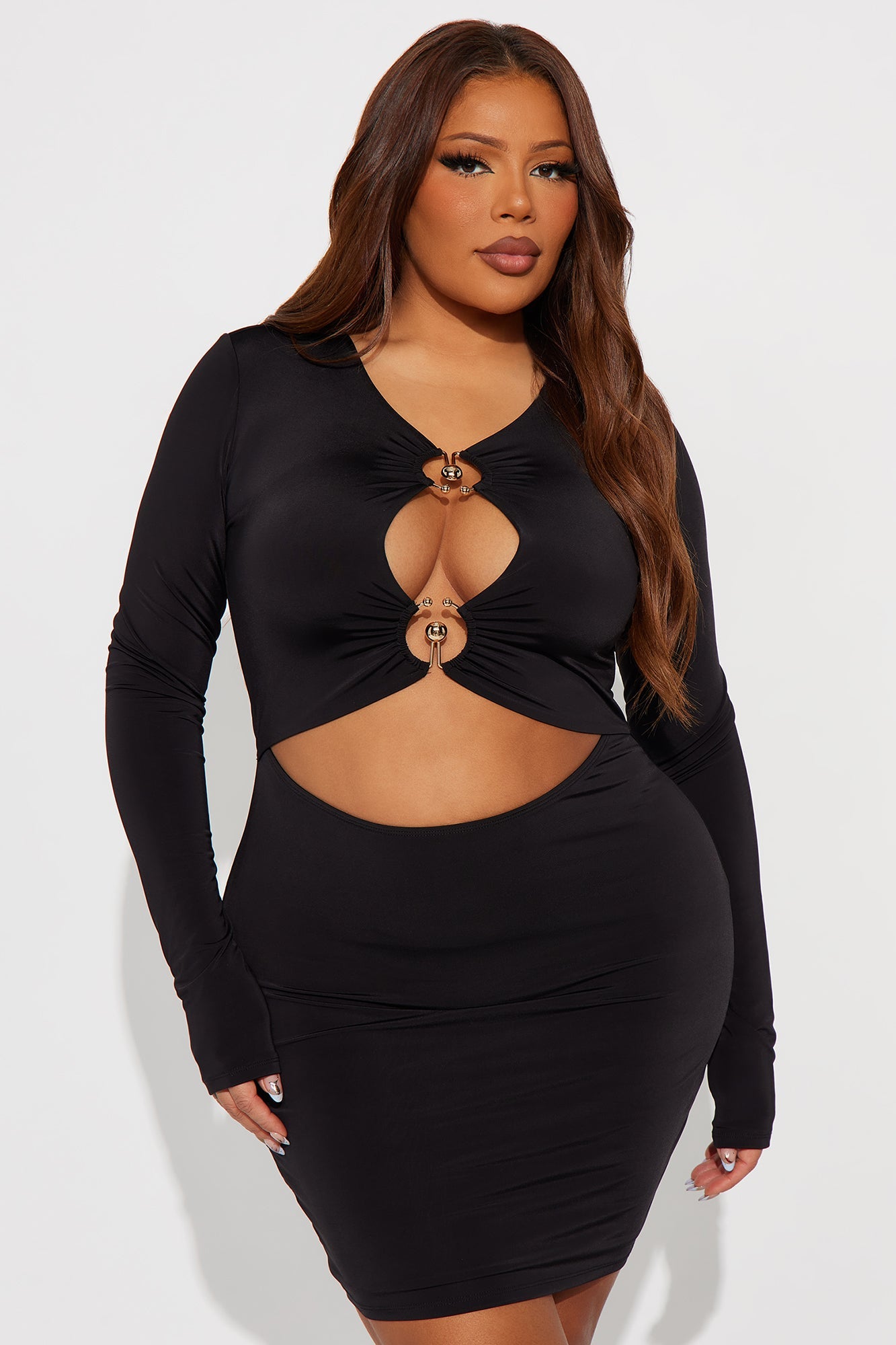 Gabbi Cut Out Long Sleeve Mini Dress - Black