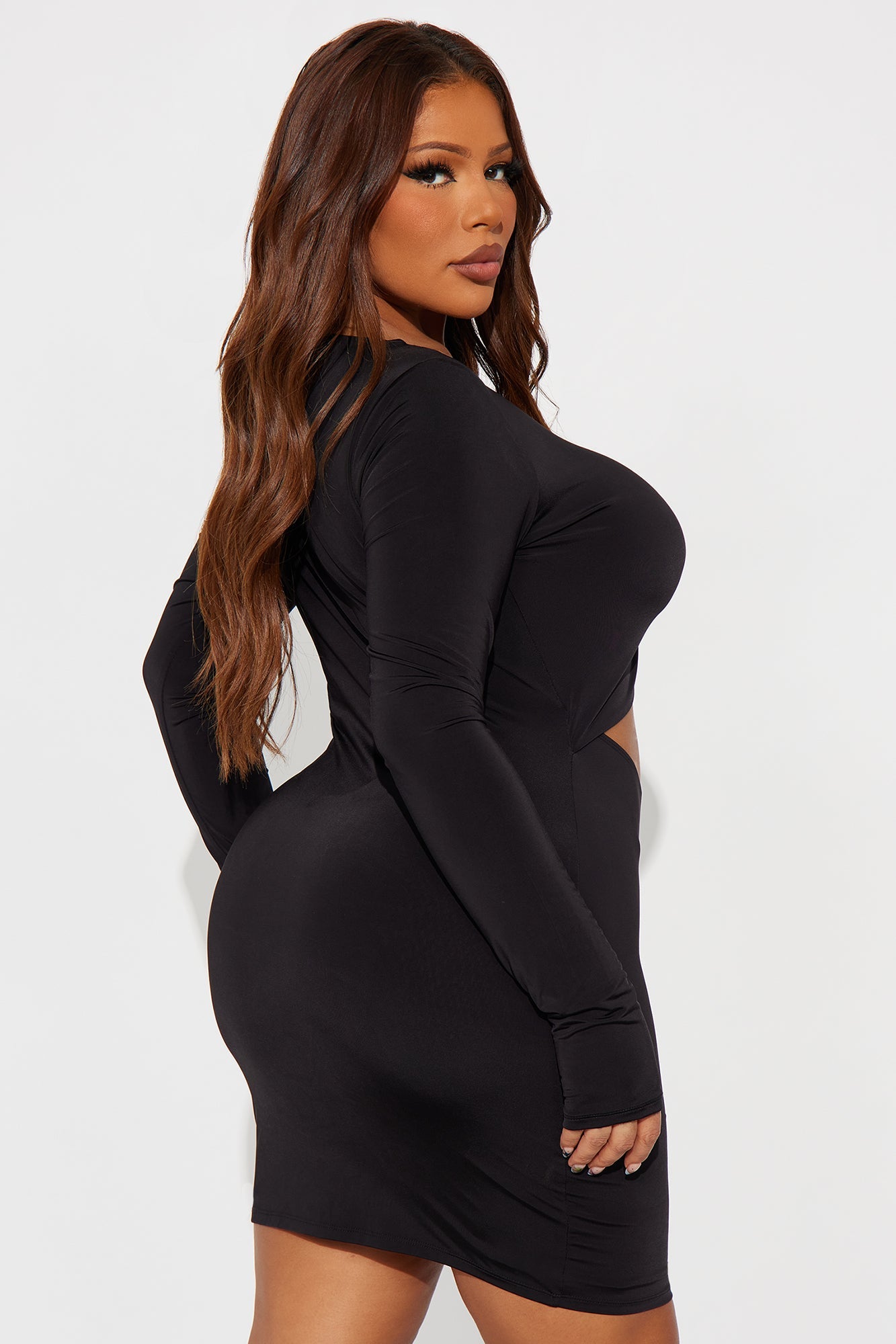 Gabbi Cut Out Long Sleeve Mini Dress - Black
