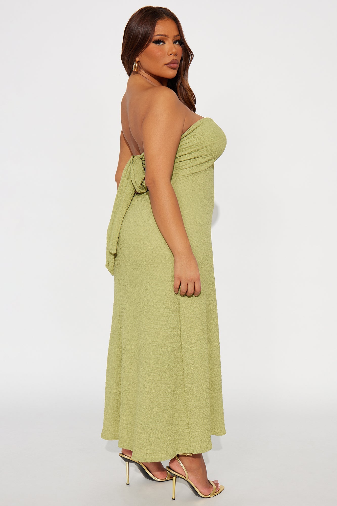 Serena Strapless Textured Midi Dress - Sage