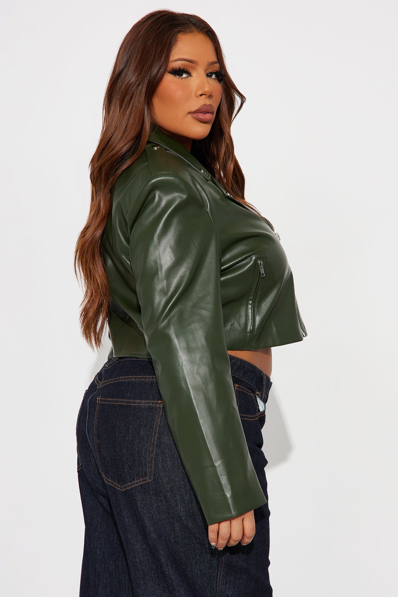 Break The Mold Faux Leather Moto Jacket - Olive