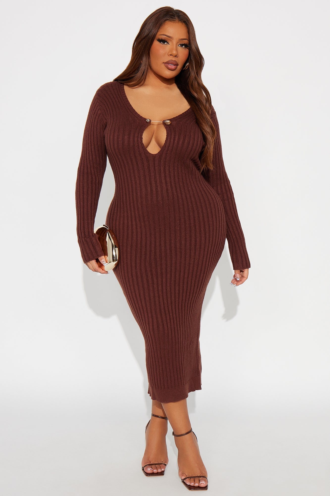 Moore Ribbed Midi Dress - Chocolate