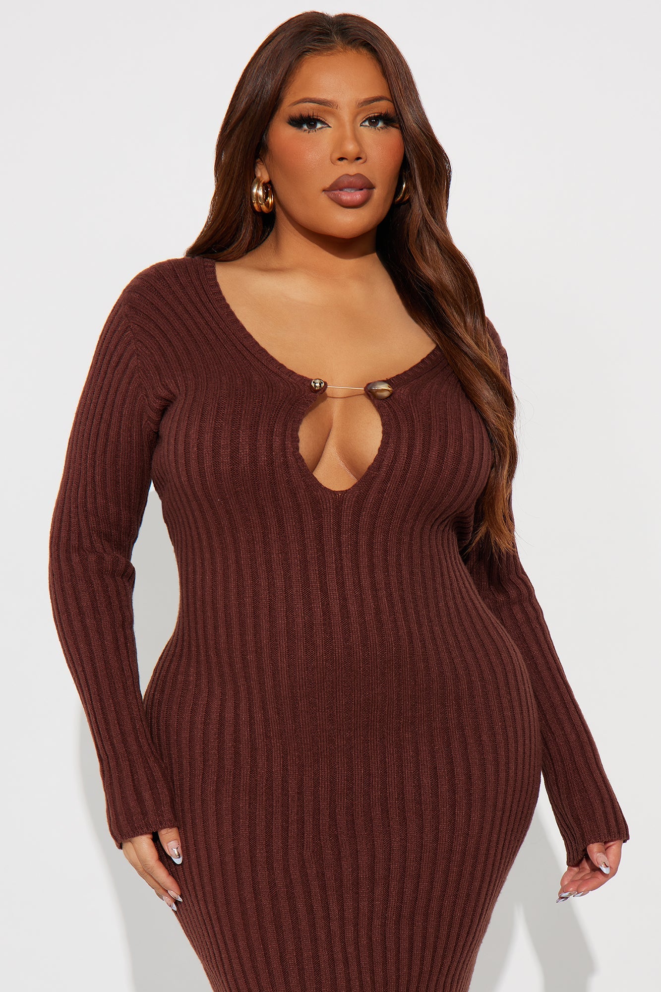 Moore Ribbed Midi Dress - Chocolate