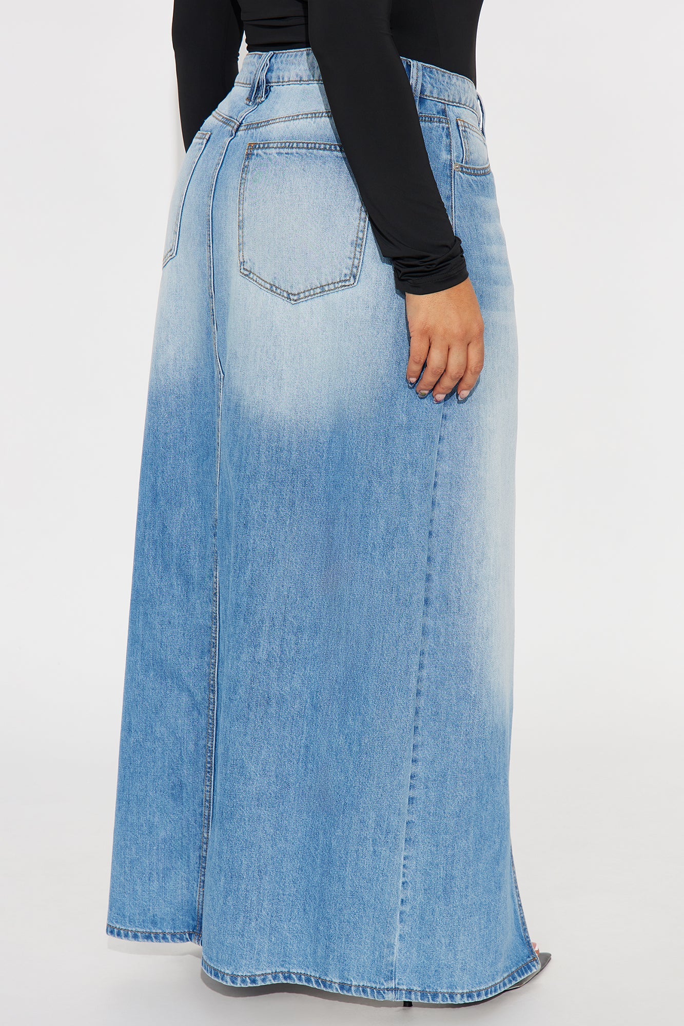 Josie Destructed Washed Denim Maxi Skirt - Medium Wash