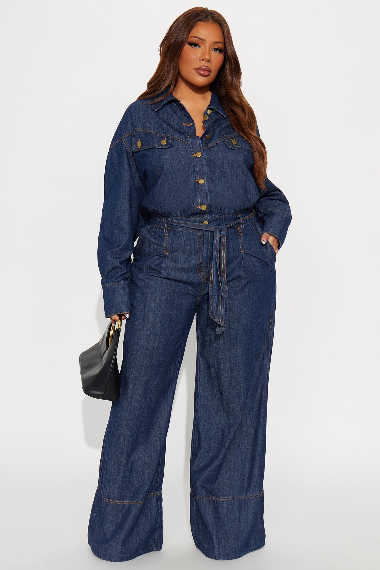 Kelani Denim Wide Leg Jumpsuit - Dark Wash