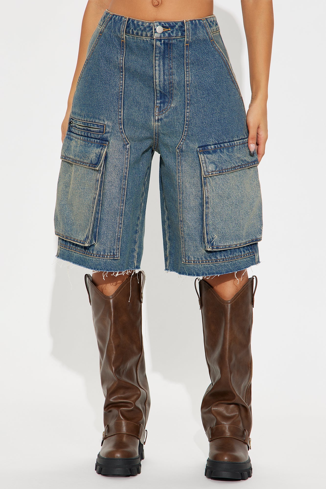 Parker Denim Cargo Jorts - Medium Wash