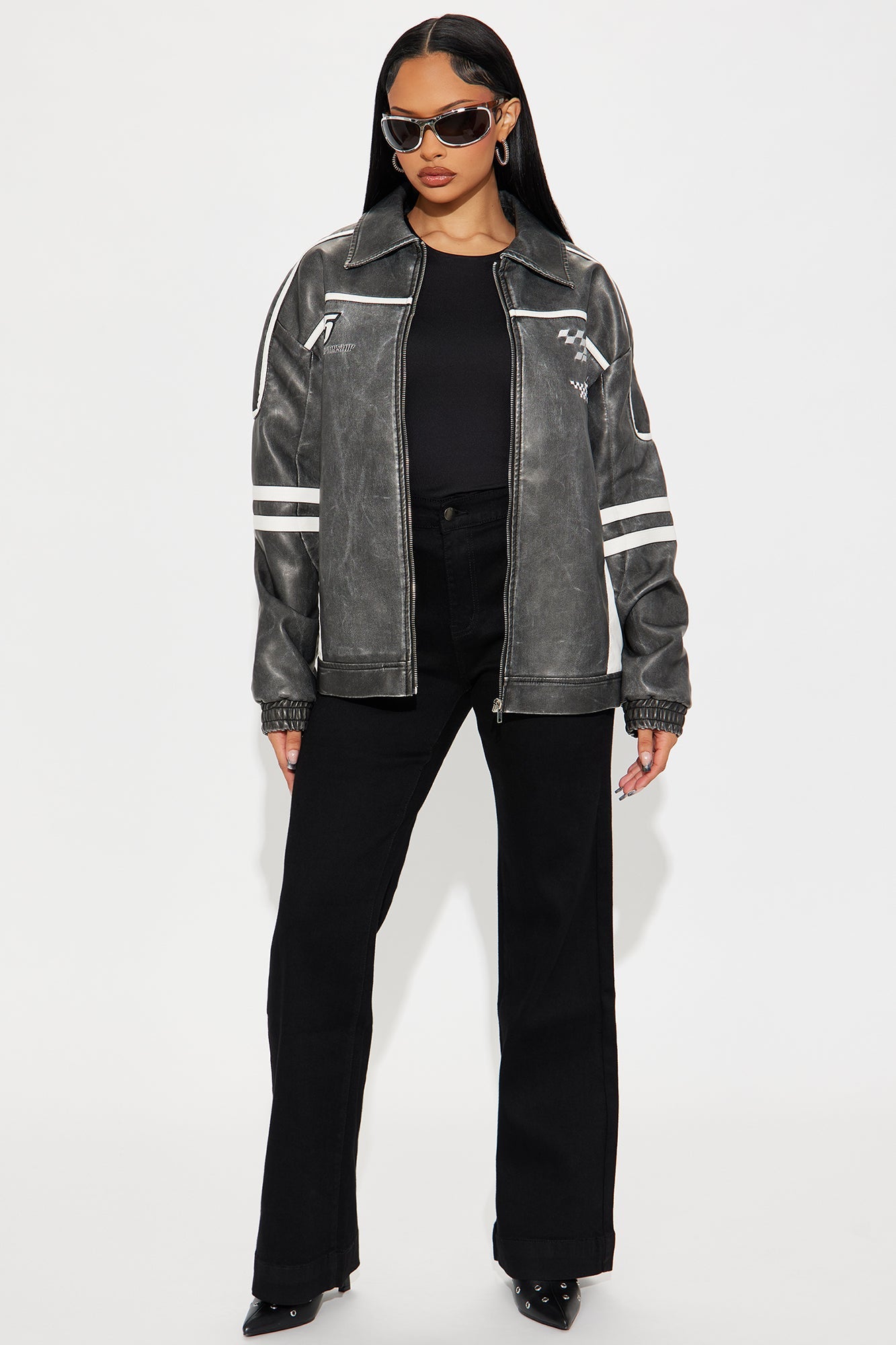 Midnight Drifter Faux Leather Jacket - Charcoal/combo