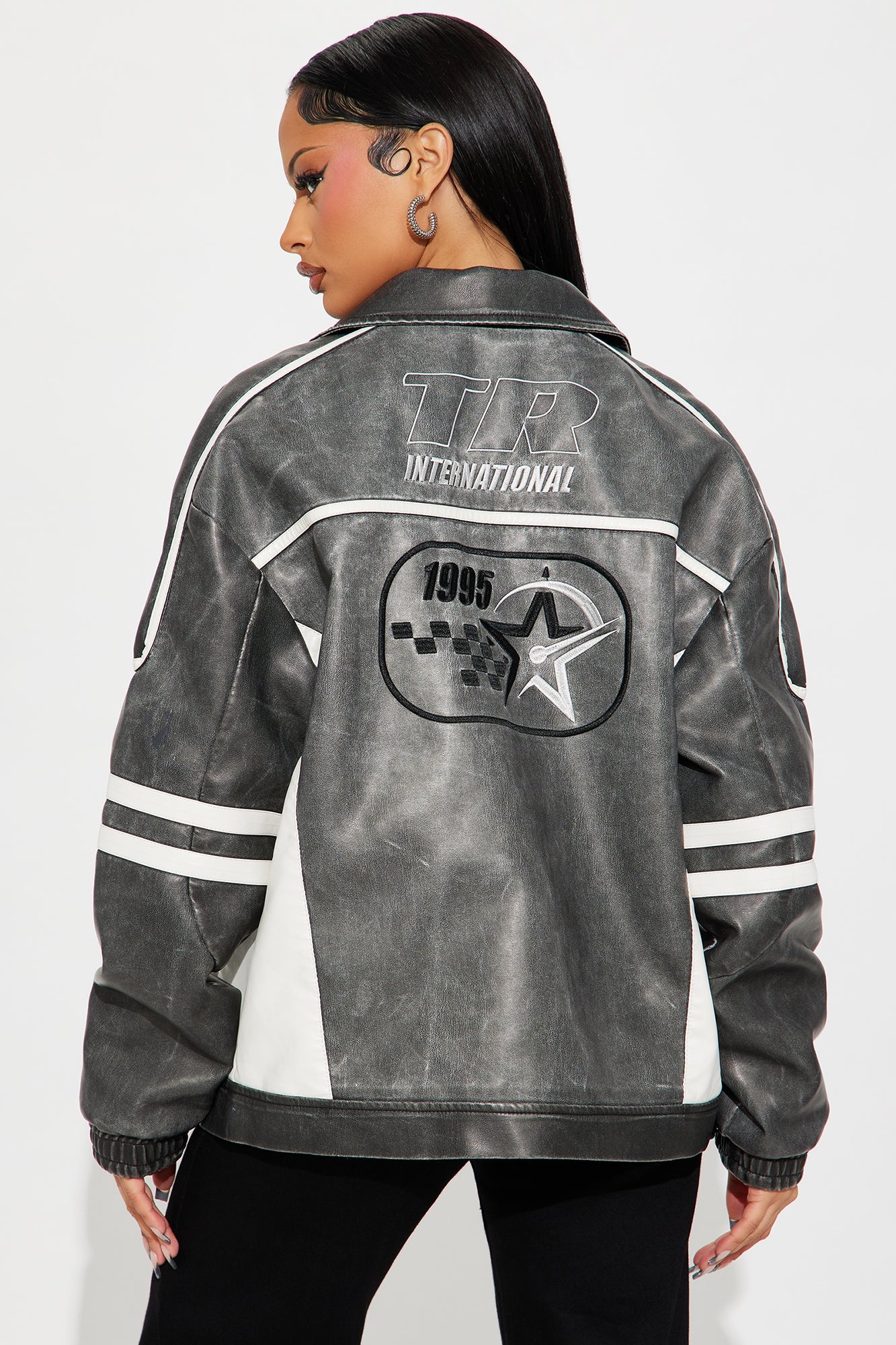 Midnight Drifter Faux Leather Jacket - Charcoal/combo